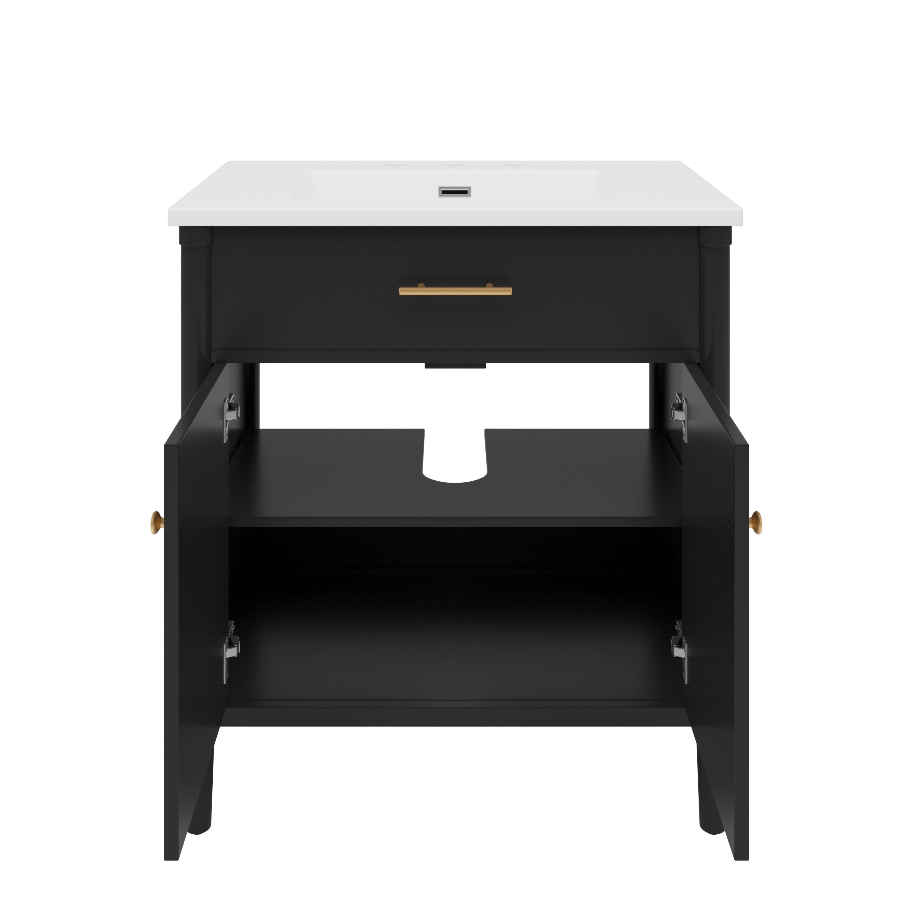 Back. Boyel Living - 31 Inch Bathroom Vanity with Sink Soft Close Doors Adjustable Shelf Curved Design Rubber Wood Legs Black - Black.