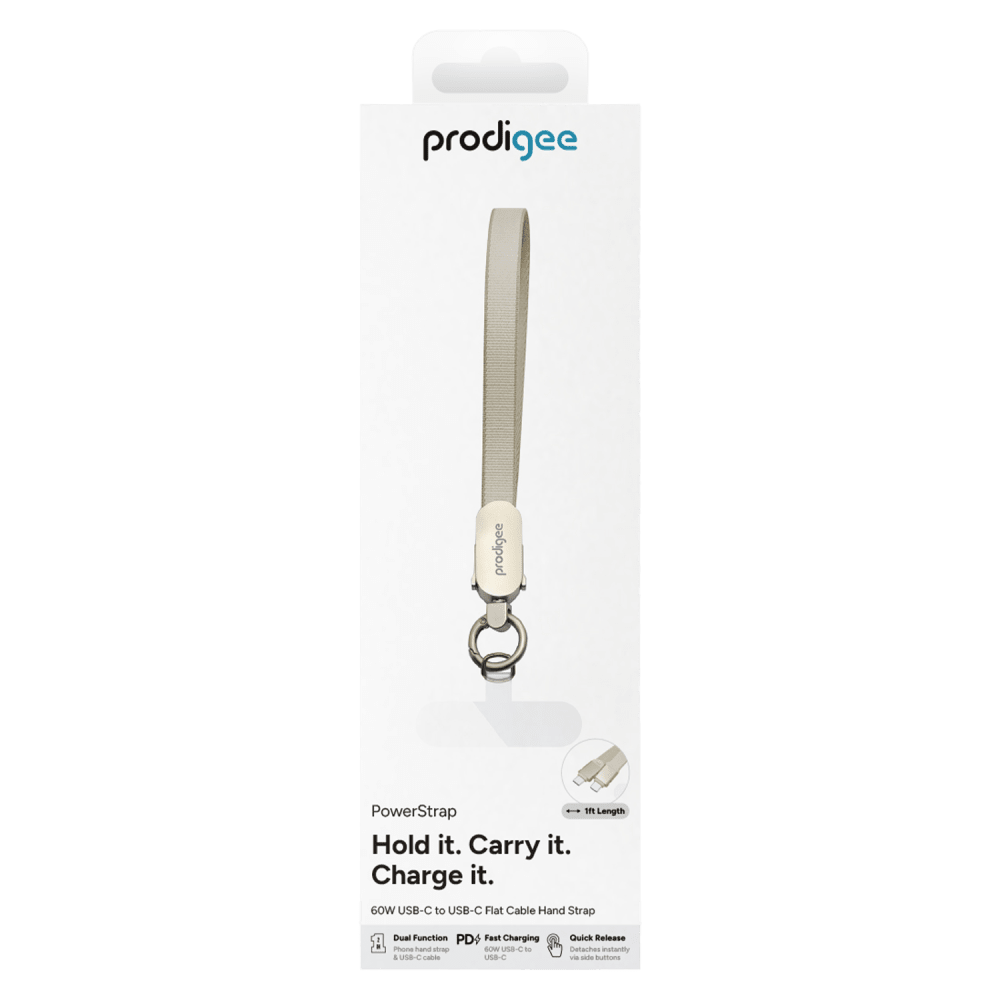 prodigee

PowerStrap ... ift Length Hold it. Carry it. Charge it. 60W USB-C to USB-C Flat Cable Hand Strap

Dual Function PD Fast Charging Photos hand strap sow USB-C Cto I USB- C cable USB-C C

Quick Release Detaches instantly side buttons