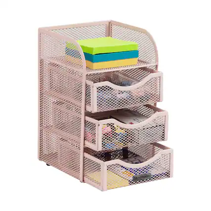 Front. Mind Reader - Desktop Accessory Storage, Paper Binder Clip Basket, Workspace, Office, Metal Mesh - Pink.