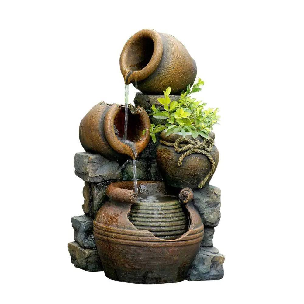 Front. SlickBlue - Outdoor Polyresin 15-Gallon Water Fountain Planter, 2 in 1 Design - Multicolor.