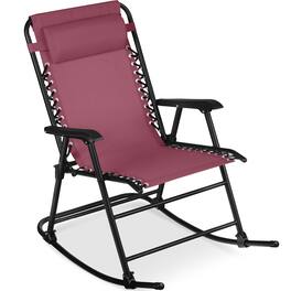 Best Choice Products - Folding Outdoor Zero Gravity Rocking Lounge Chair w/ Headrest Pillow - Burgundy