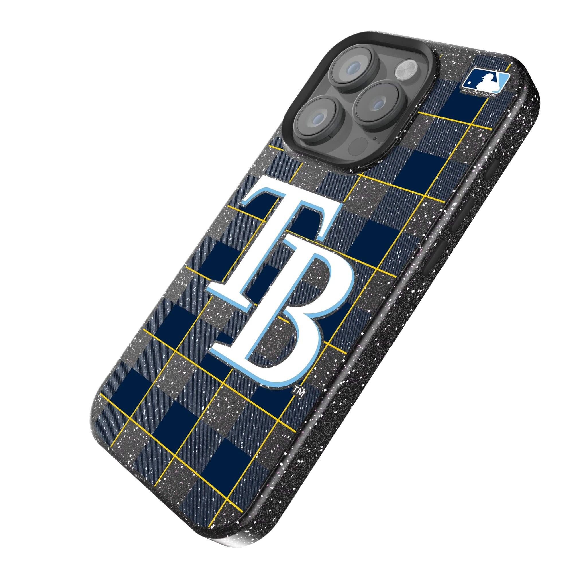 Alt View 1. Keyscaper - Tampa Bay Rays Plaid Bling iPhone Case - 15 - Black.