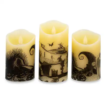 Front. Disney - Disney Nightmare Before Christmas LED Flickering Flameless Candles | Set of 3 - Black.