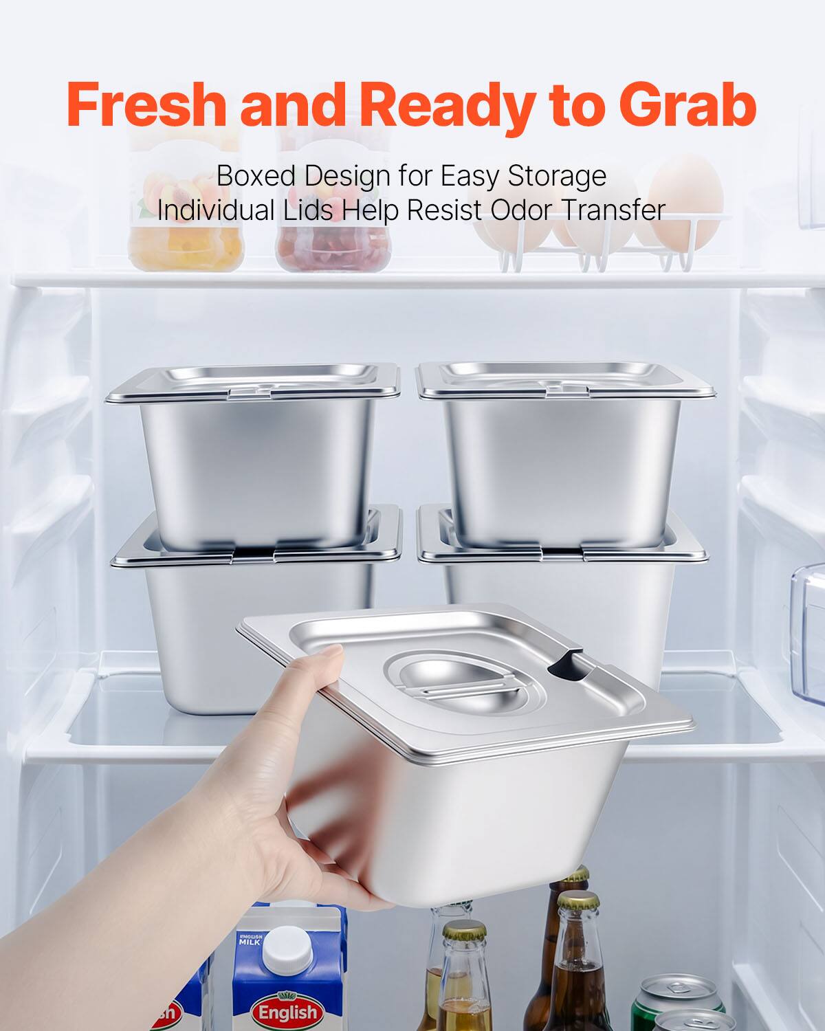 Fresh and Ready to Grab  
Boxed Design for Easy Storage  
Individual Lids Help Resist Odor Transfer