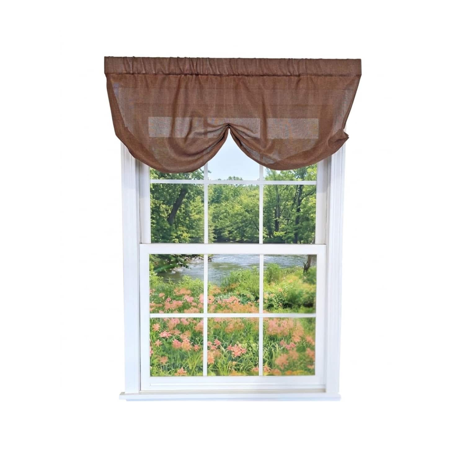 RLF Home - Linen Sheer Stationary Balloon Window Valance 100% Cotton Rod Pocket 50" x 17" - Brown