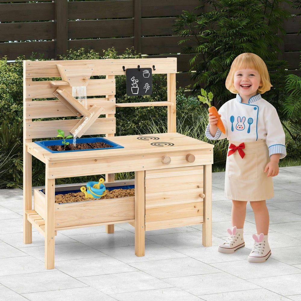 Alt View 5. Resenkos - Outdoor Pretend Play Kitchen with Detachable Sandbox & Sink - Kids Garden Toy - Natural.