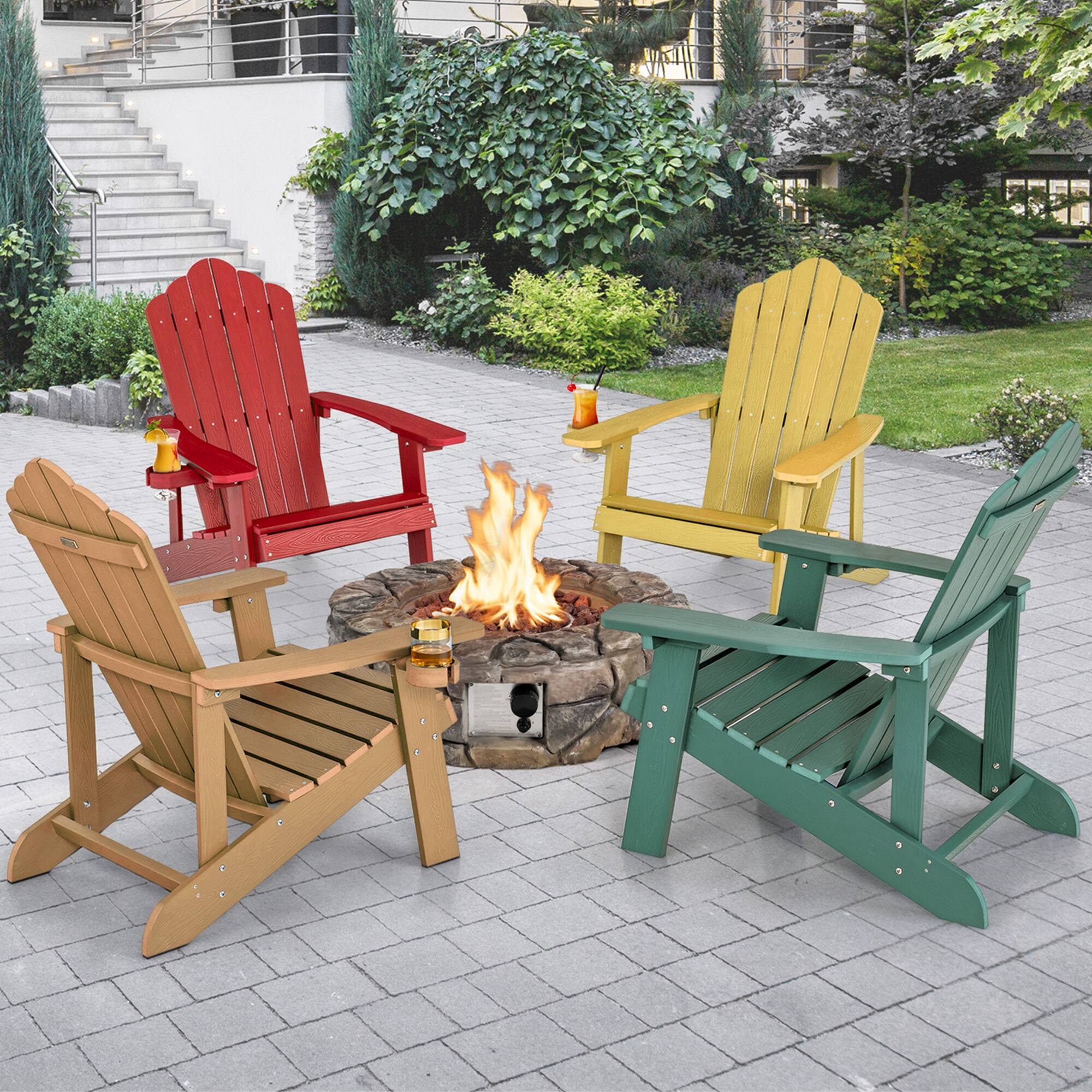 Alt View 3. Costway - Costway Patio HIPS Adirondack Chair with Cup Holder Weather Resistant Outdoor 380 LBS - Teak.