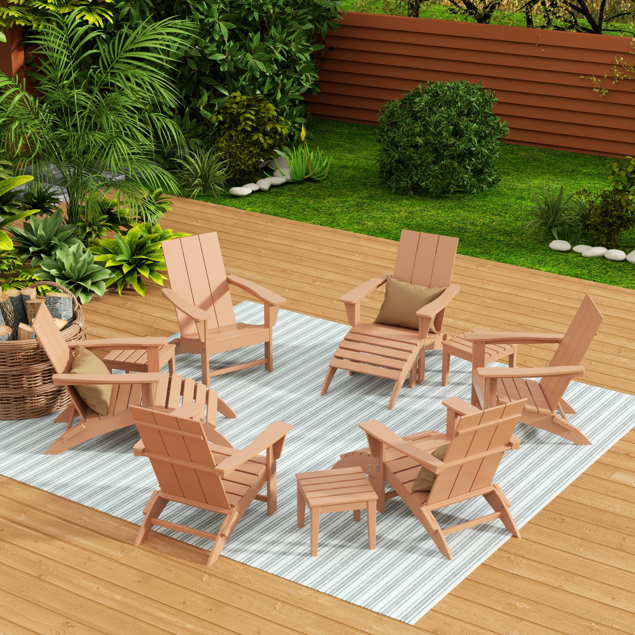 Angle. WestinTrends - WestinTrends Ashore 12-Piece Modern Poly Folding Adirondack Chair with Ottoman and Side Table - Teak.