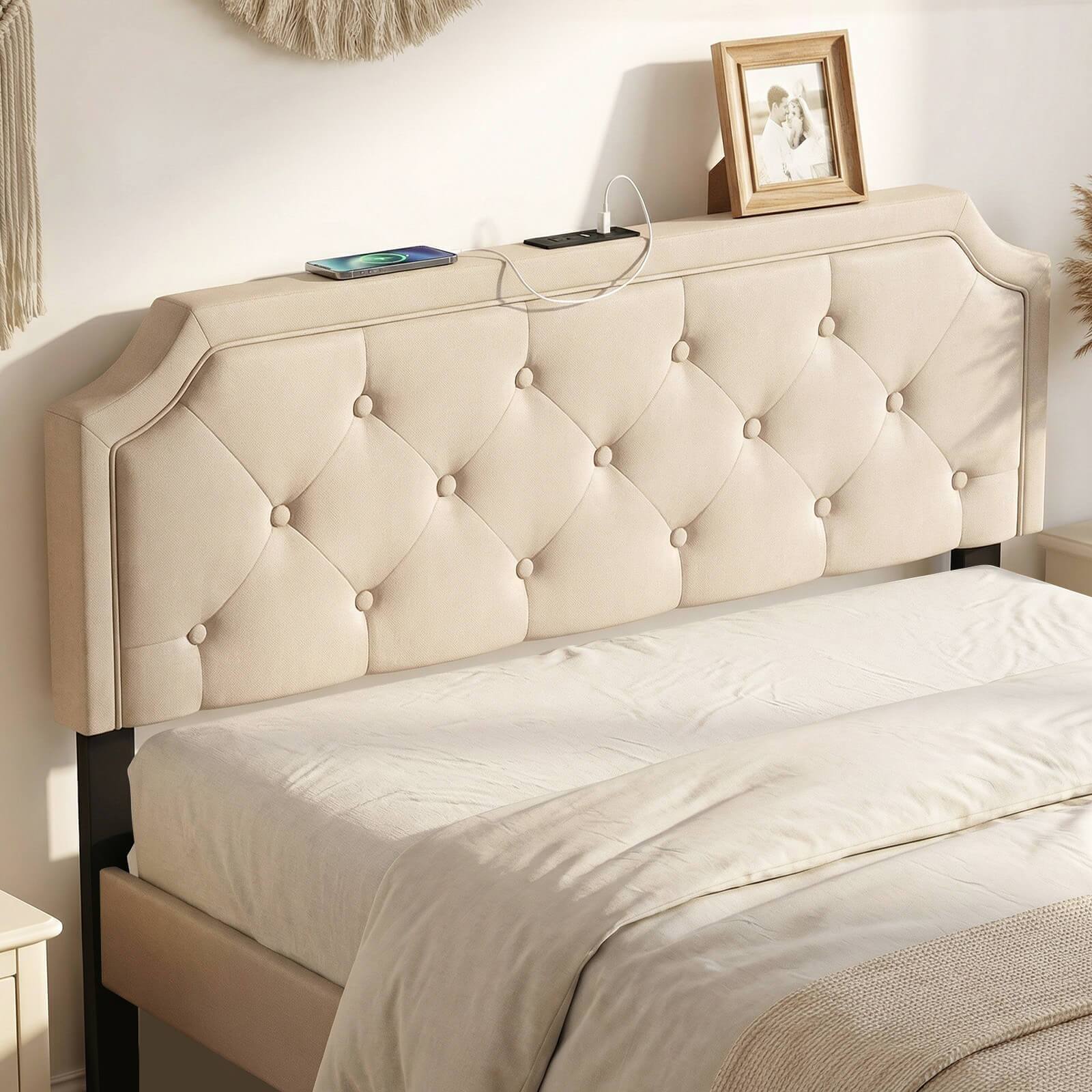 Alt View 4. Costway - Costway Headboard for Queen & Full Size Bed,Tufted Upholstered Head Board with 2 AC Outlets - Beige.