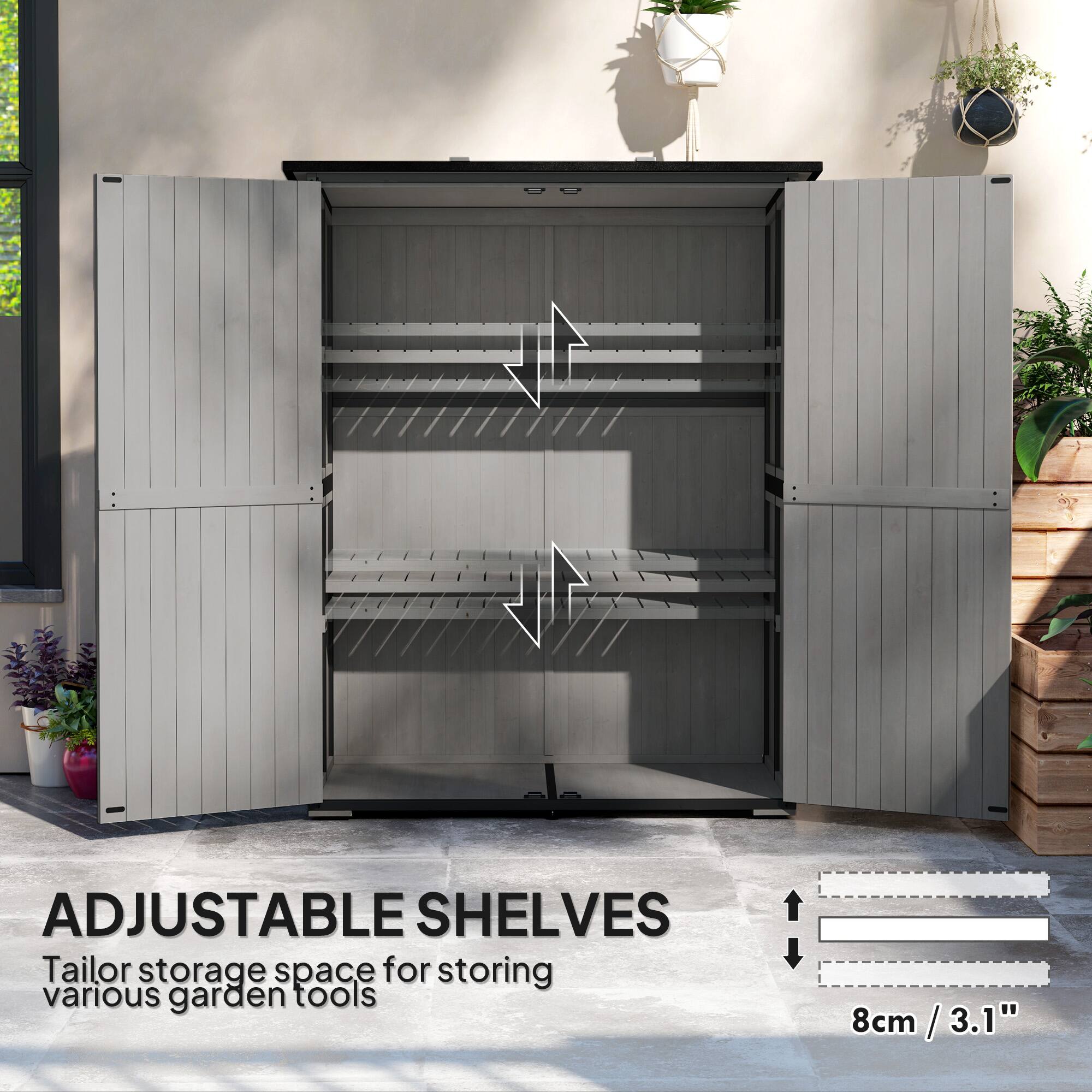 ADJUSTABLE SHELVES
Tailor storage space for storing various garden tools
8cm / 3.1"