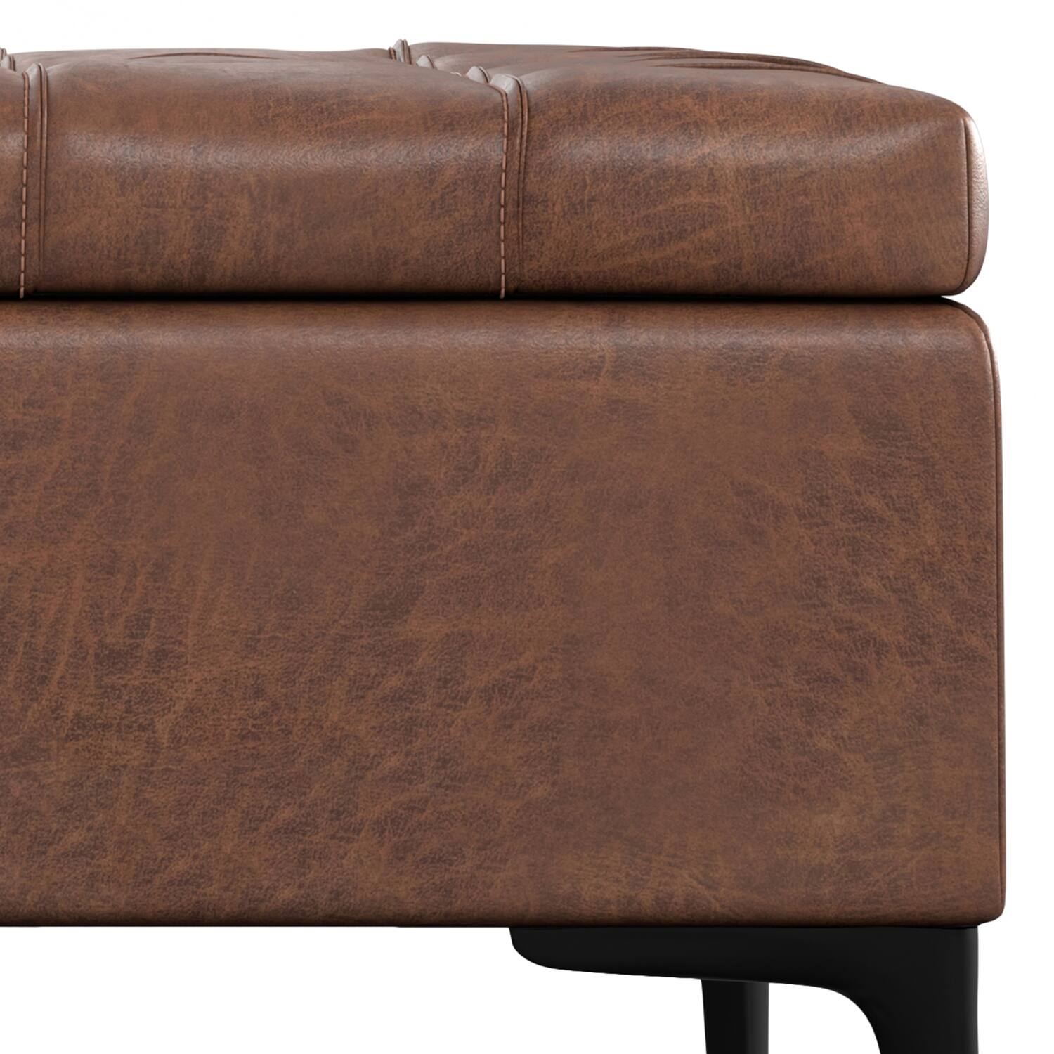 Alt View 7. Simpli Home - Laura 36 inch Wide Mid Century Square Lift Top Storage Ottoman in Distressed Saddle Brown  Vegan Faux Leather, Assembled - Distressed Saddle Brown.