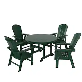 WestinTrends - Malibu 5 Piece Outdoor Patio Dining Round Table and Curved Back Armchair Set - Dark Green