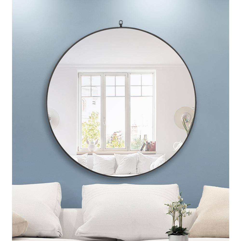 Left. Elegant Decor - Metal frame Round Mirror with decorative hook 42 inch Black finish - Black.