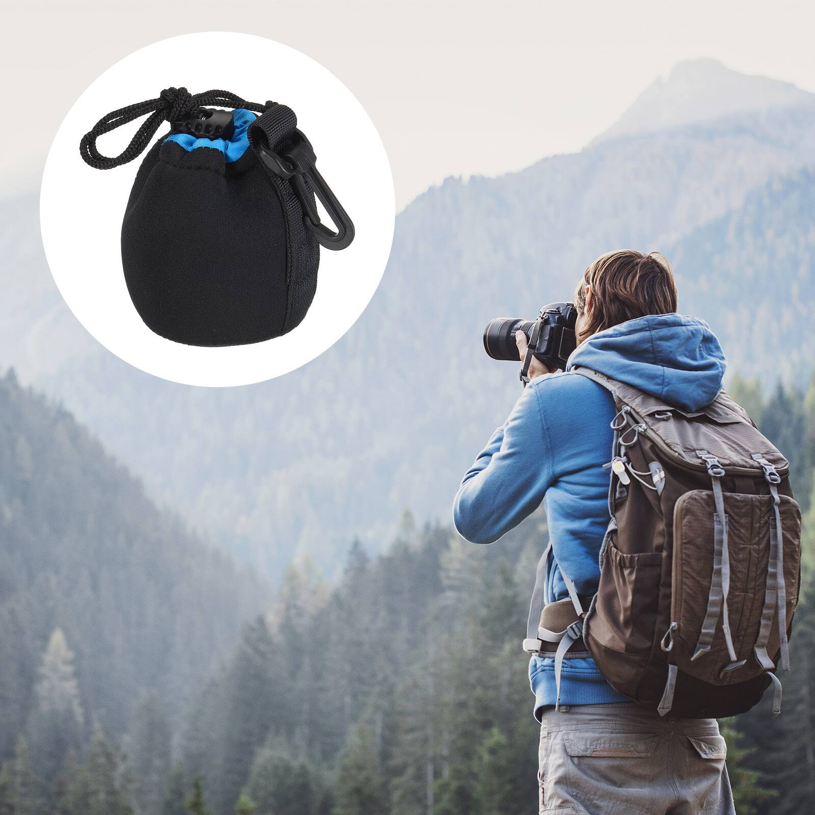 Alt View 6. Unique Bargains - Camera Lens Bag, 2.8"x3.9" Drawstring Pouch with Thick Neoprene for DSLR Lens, Water Coffee Cups - Black Blue.