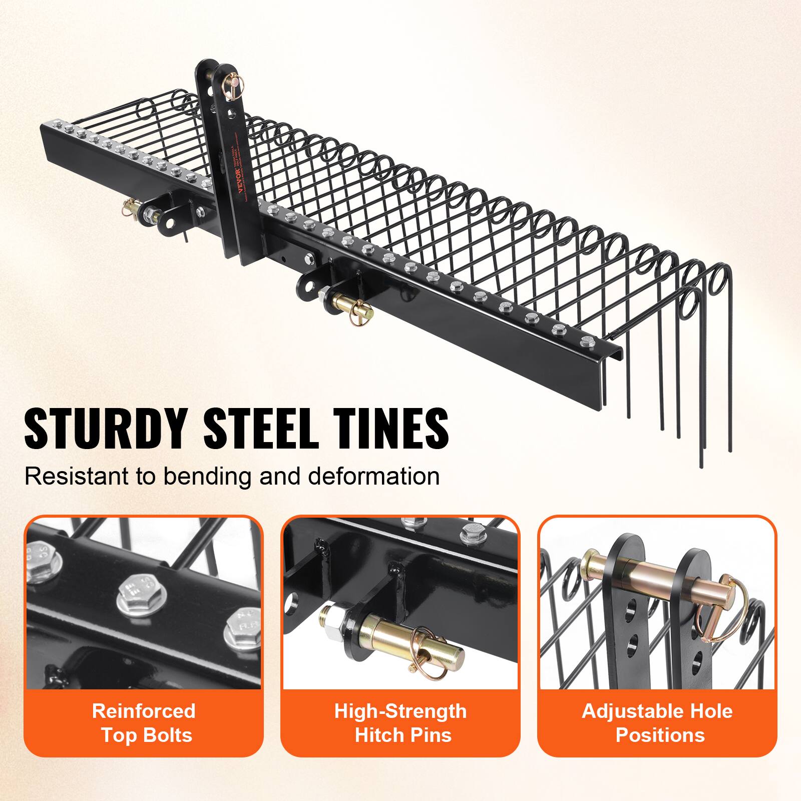 I VEYOR STURDY STEEL TINES Resistant to bending and deformation Reinforced Top Bolts High-Strength Hitch Pins Adjustable Hole Positions