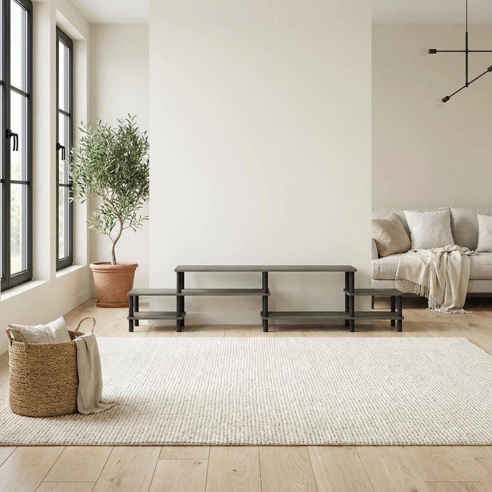Alt View 2. FurniFact - Wooden TV stand for 80 inch TVs with modern design and sturdy build - Gray Black.