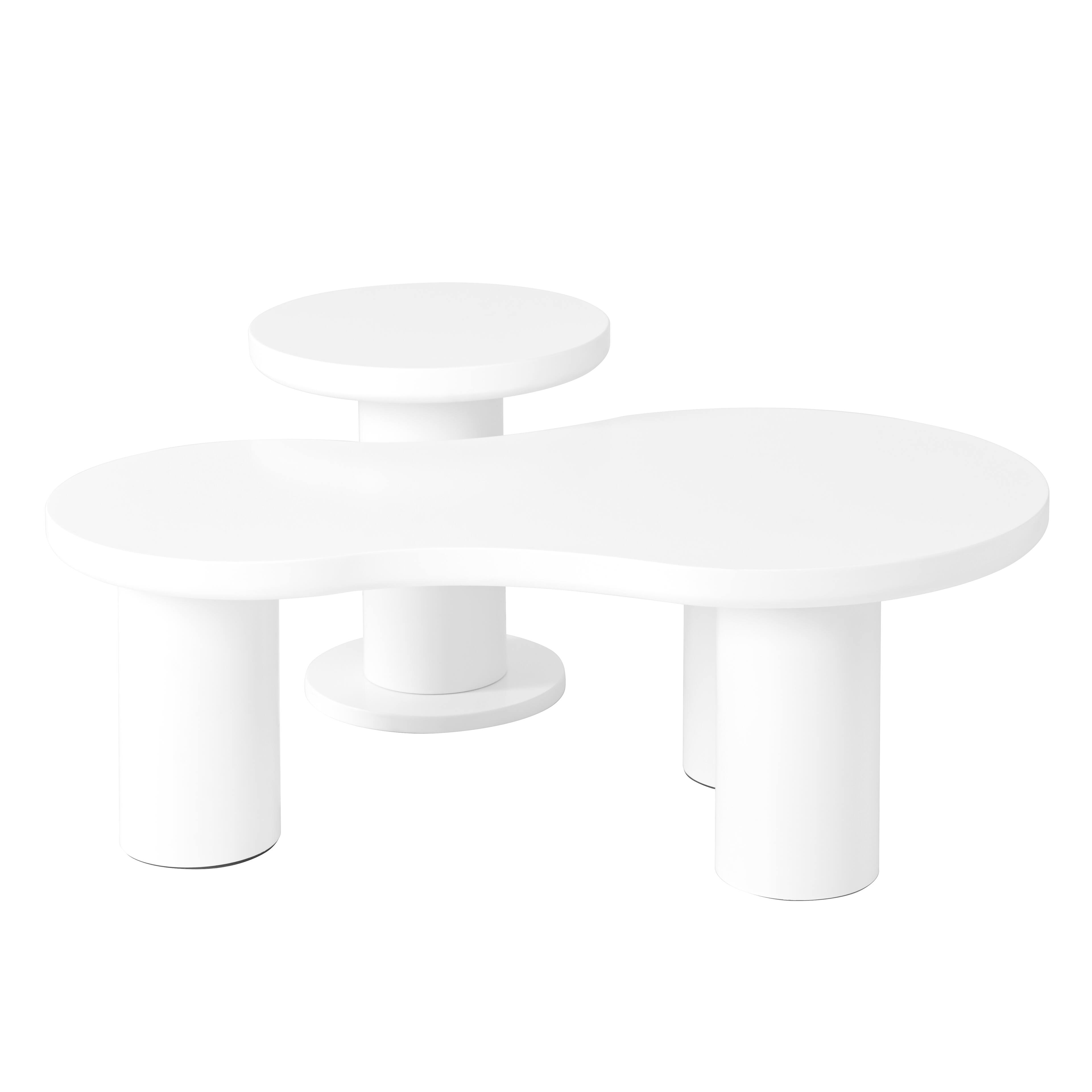 Alt View 4. Tiramisubest - Nesting Coffee Table Set of 2,Cloud Coffee Table with Round Side Table,Irregular Center Table with Thick Legs,White - White.