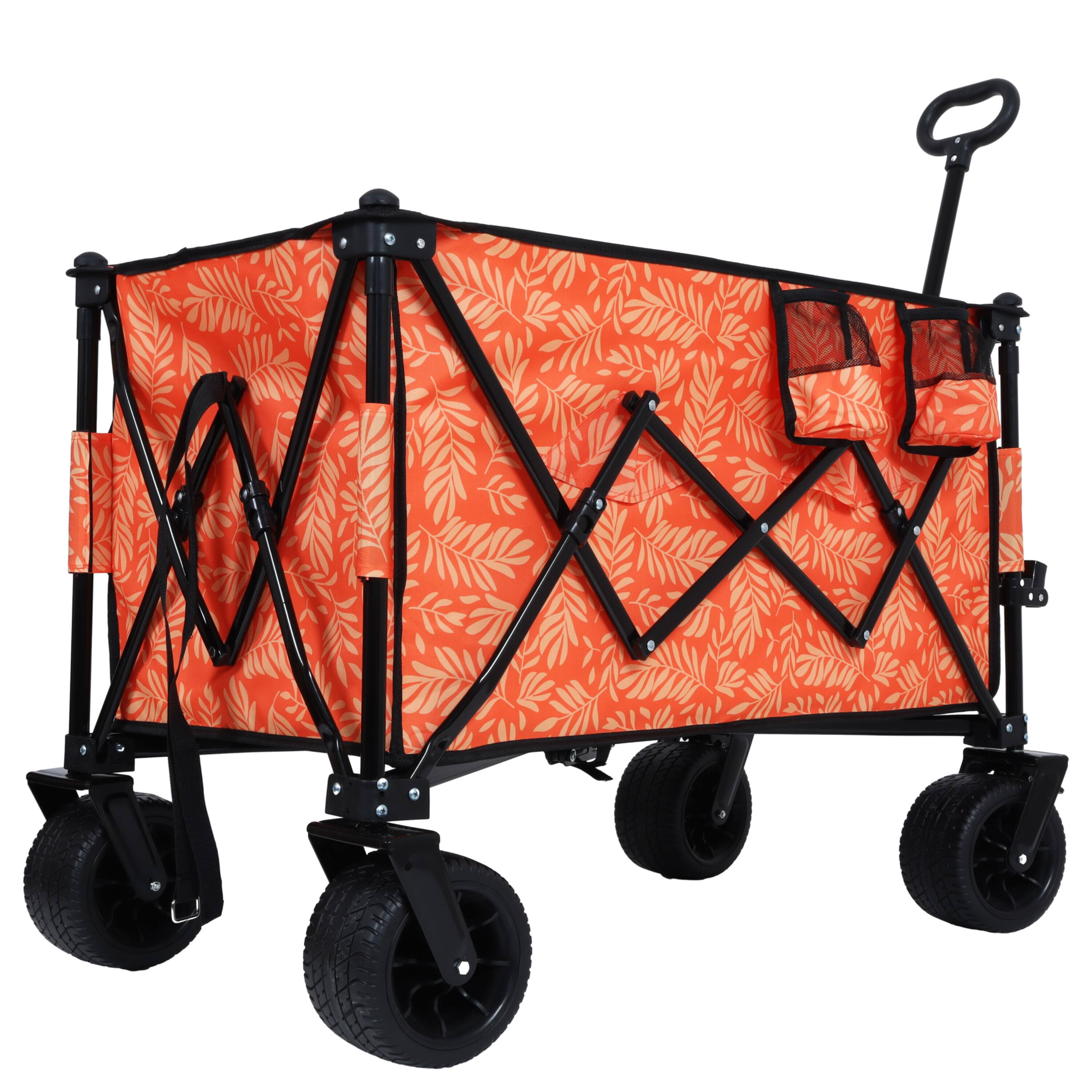 Alt View 2. APRILSOUL - Collapsible Foldable Extended Wagon with 480lbs Weight Capacity Big All-Terrain Beach Wheels and Drink Holders Brakes - Orange.