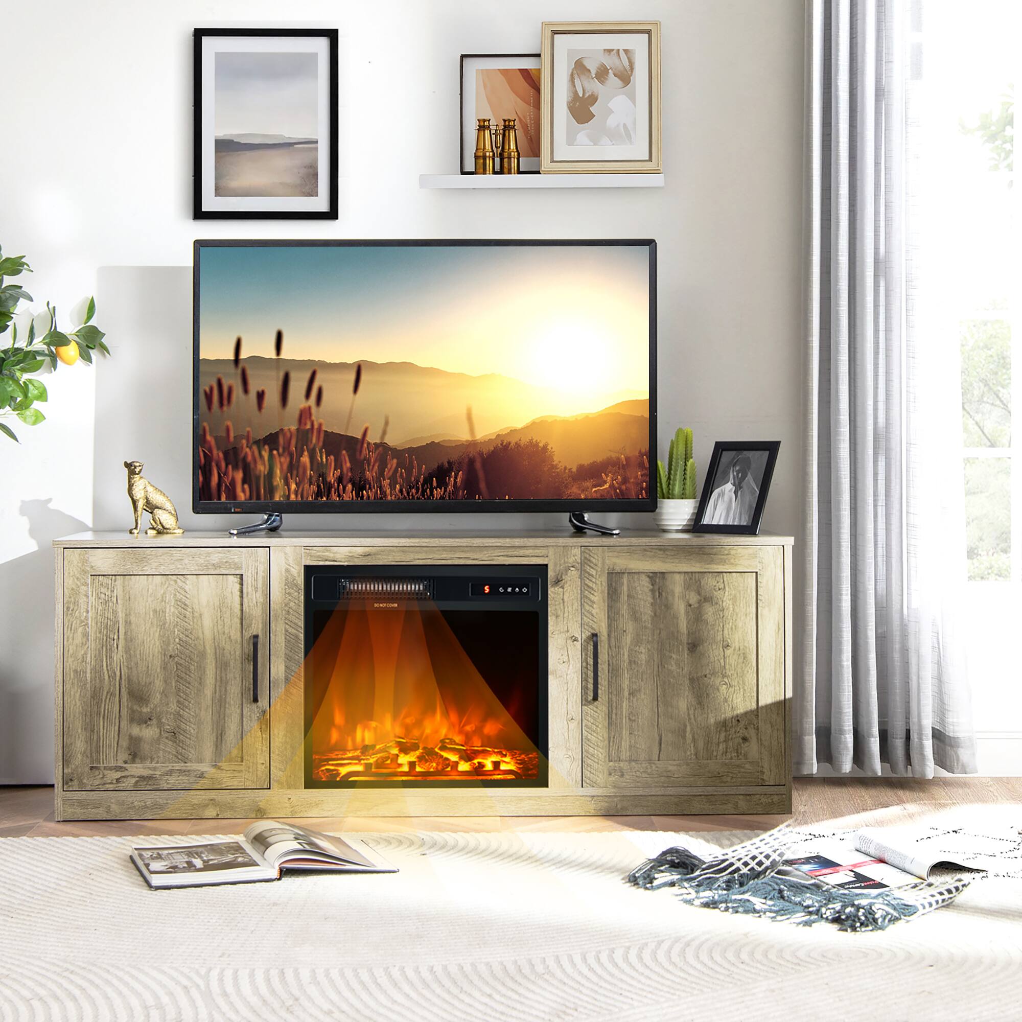 Alt View 2. Costway - Costway 58" Fireplace TV Stand Entertainment Console W/ 18" Electric Fireplace - Natural/Black.