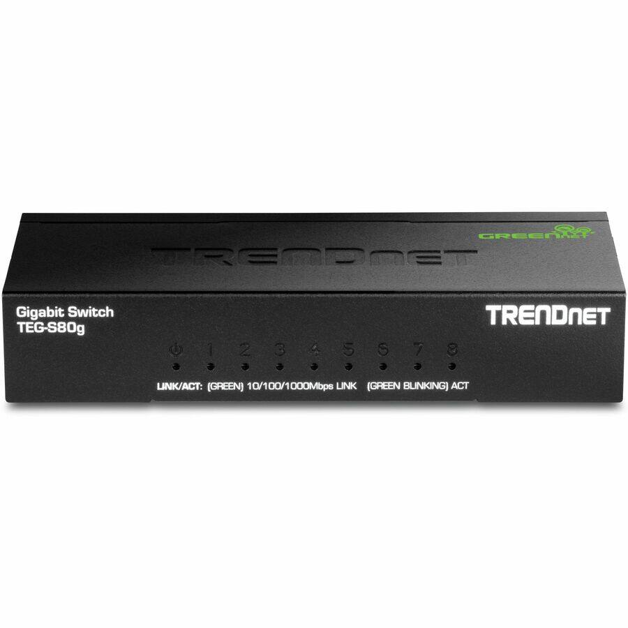Gigabit Switch  
TRENDnet TEG-S80g  

GREENnet  

LINK/ACT: (GREEN) 10/100/1000Mbps LINK (GREEN BLINKING) ACT  

1 2 3 4 5 6 7 8
