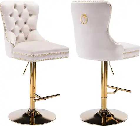 Front. Trinkets Crazed - Swivel Bar Stools Set of 2 with Upholstered Back, Adjustable Counter Height Barstools - beige.