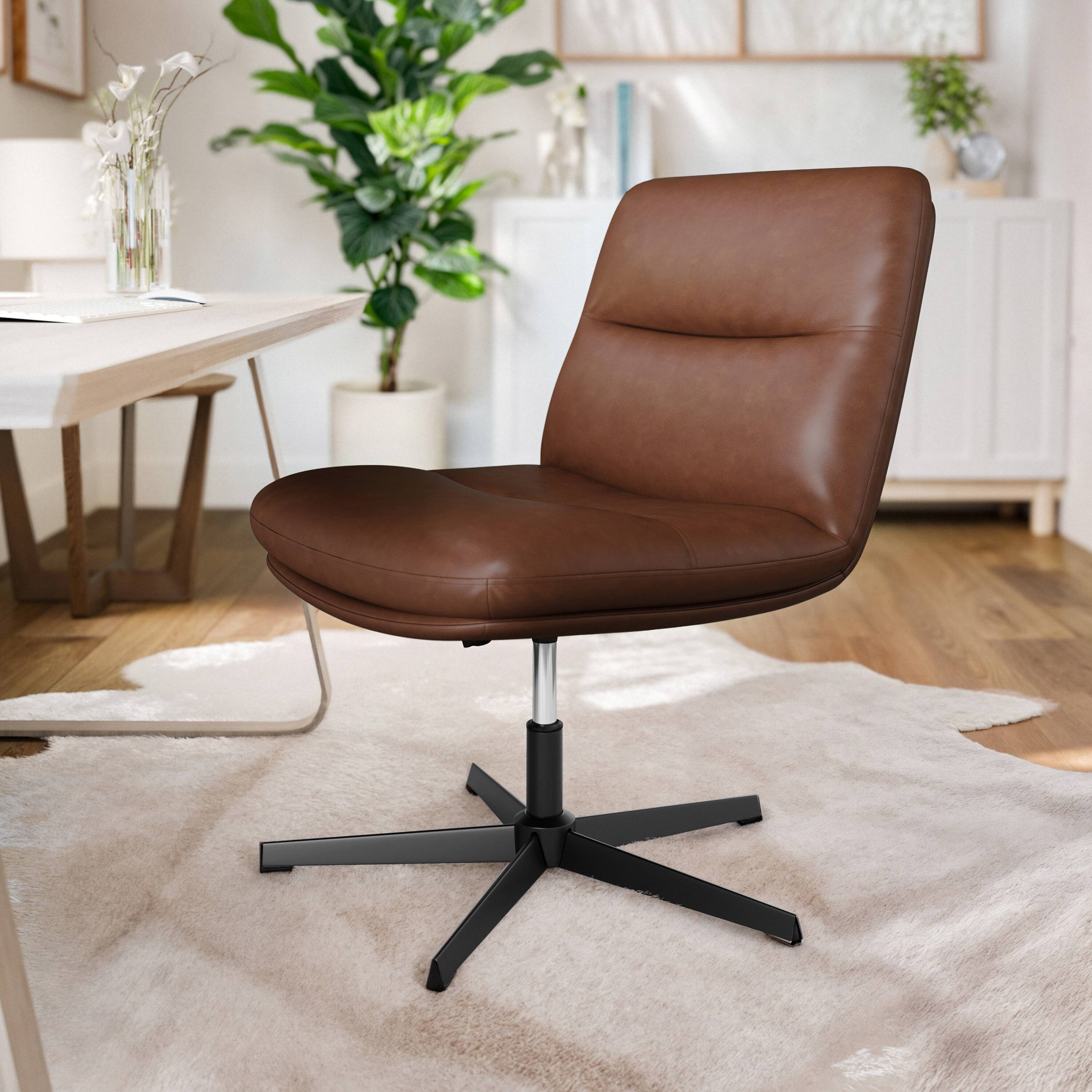 Alt View 1. Flash Furniture - Chloe Commercial Wide Mid-Back Cognac Padded LeatherSoft Armless Stationary Task Office Chair with Adjustable Height, Sw - Brown.