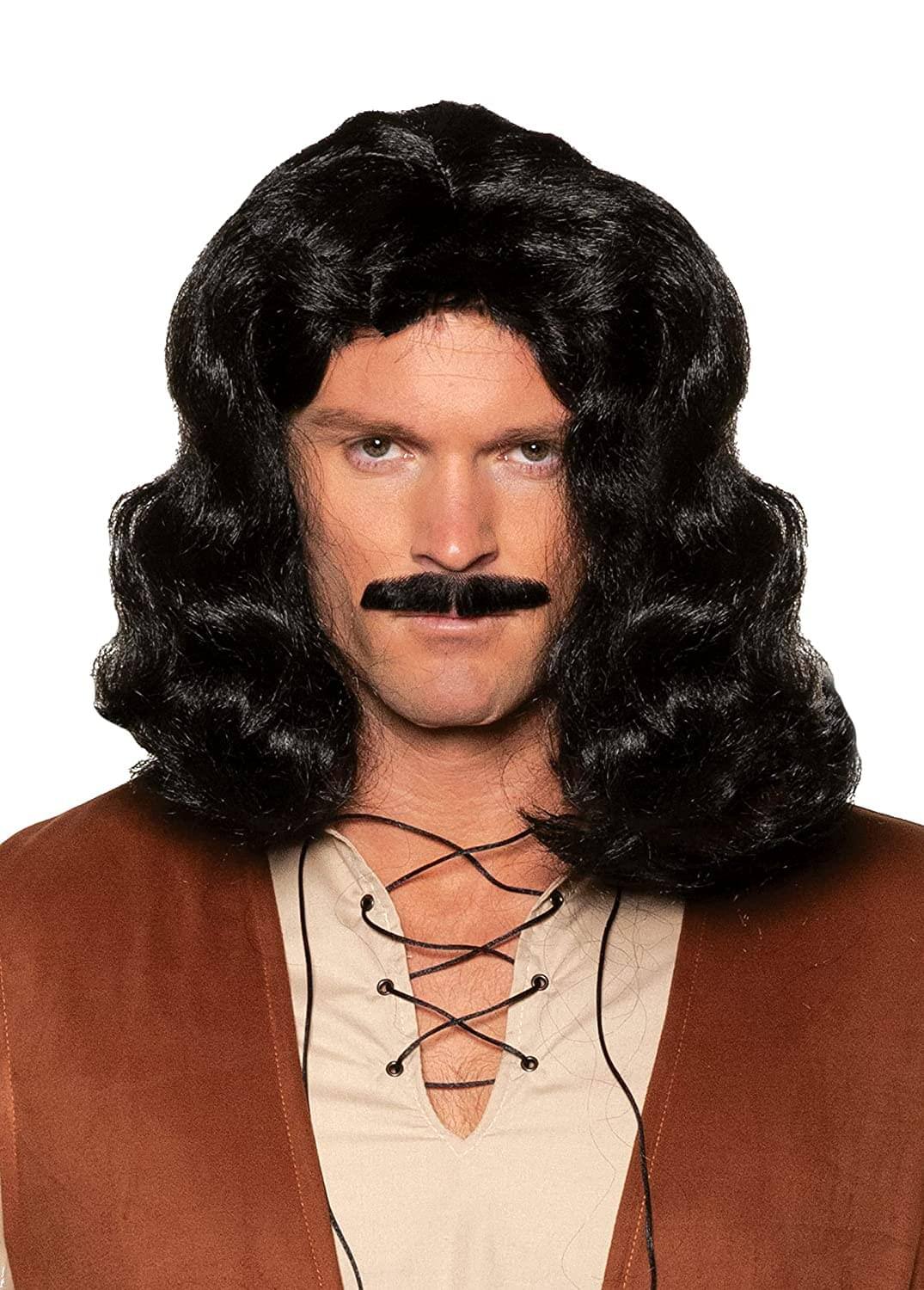 Front. Underwraps - The Princess Bride Inigo Montoya Adult Coatume Wig | One Size - Black.