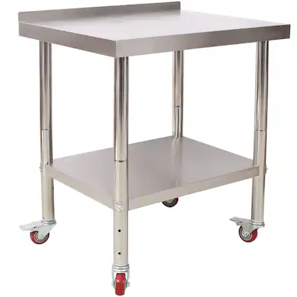 Front. ELEMENT ACE - Stainless Steel Commercial Prep Table with Adjustable Undershelf and Casters for Kitchen Workstation - Silver.