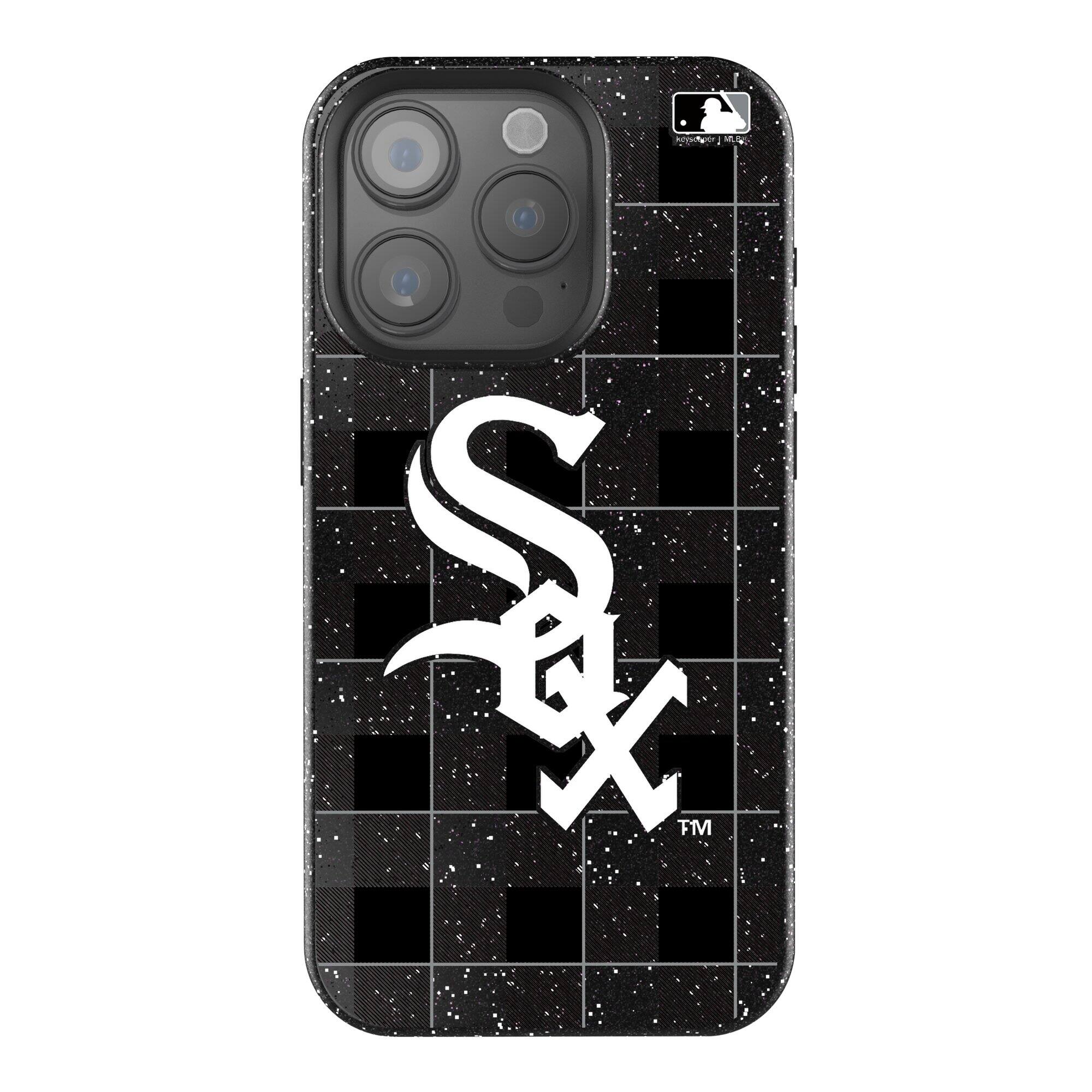 Keyscaper - MLB - Chicago White Sox Plaid Bling iPhone Case - 14 - Black