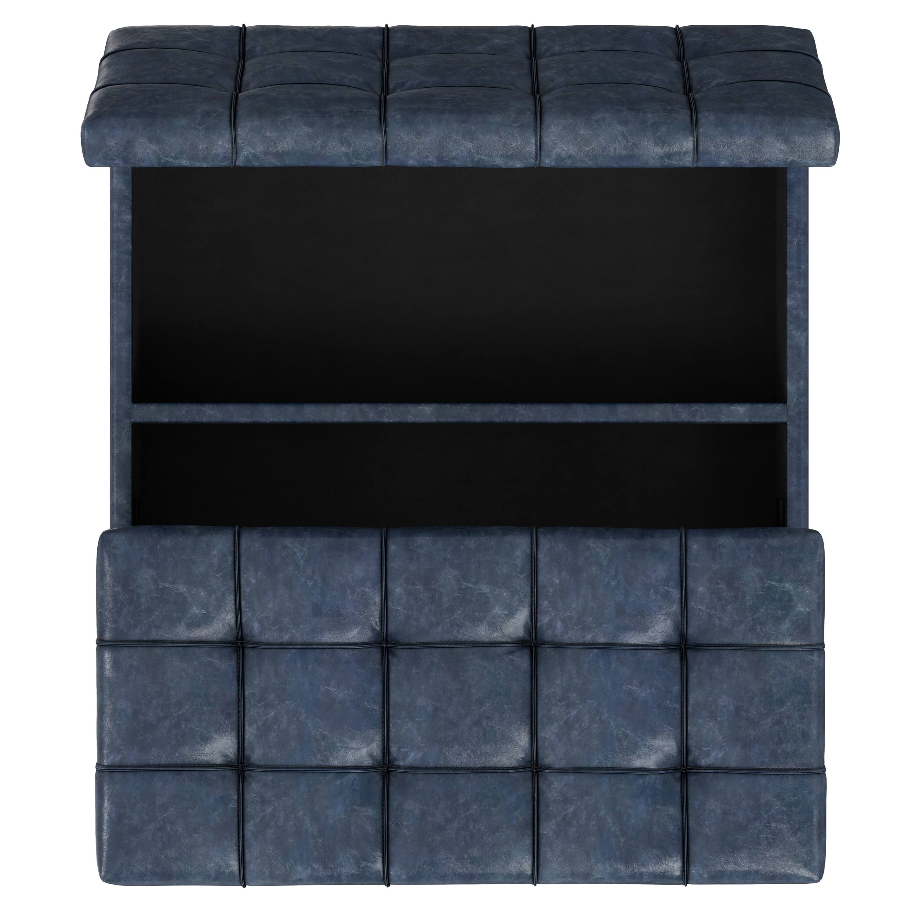 Alt View 4. Simpli Home - Harrison 40 inch Wide Large Square Coffee Table Storage Ottoman in Denim Blue Vegan Leather - Denim Blue.