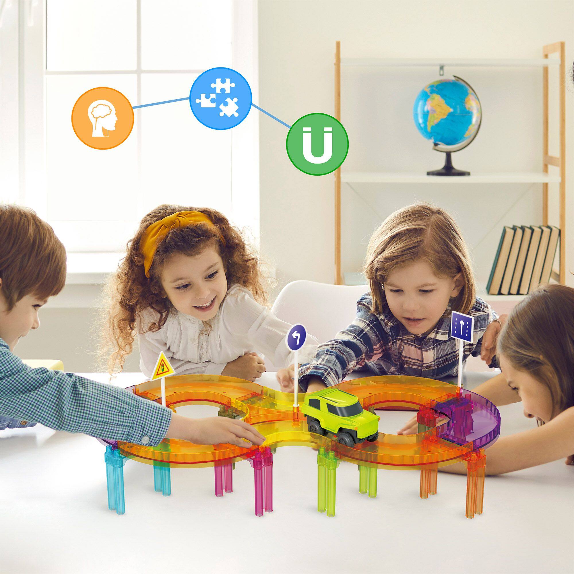 Alt View 7. PicassoTiles - PICASSO-TILES Race Track Magnetic Tiles for Kids, 40PCS with 1 Racing Car, Mini STEM Building Blocks Educational Toy - Multicolor.