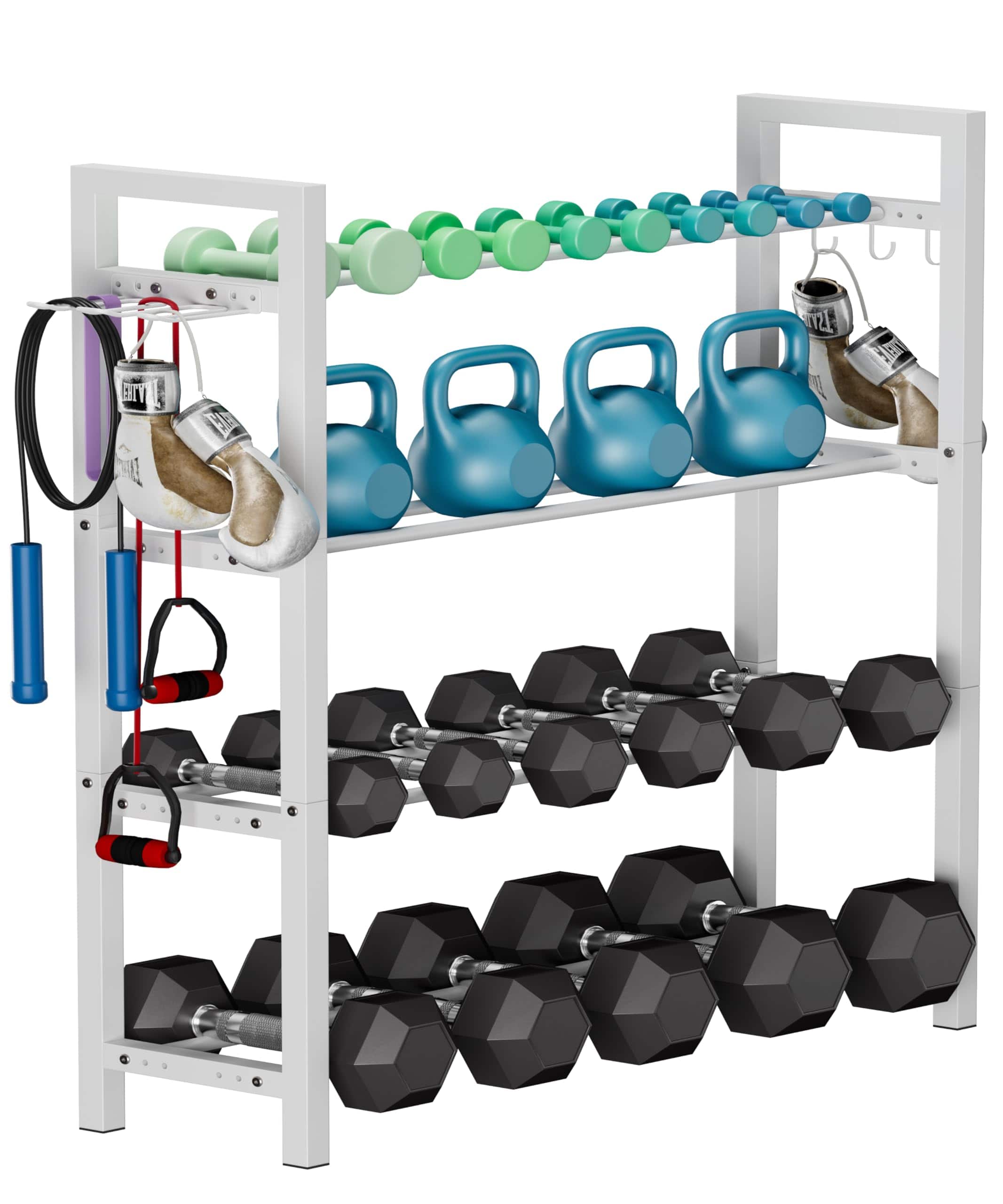 Alchemy Casas - Adjustable Dumbbell Rack Weight Storage Stand Holder For Dumbbells Kettlebells Heavy duty Metal Home Gym - White