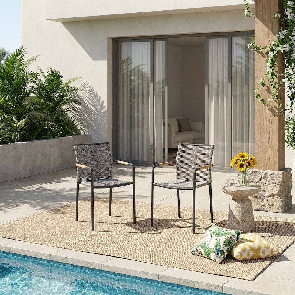 Angle. Outdoor Escape - Outdoor Patio Lounge Chairs Set Of 2 With Armrests And Supportive Backrests - Gray.