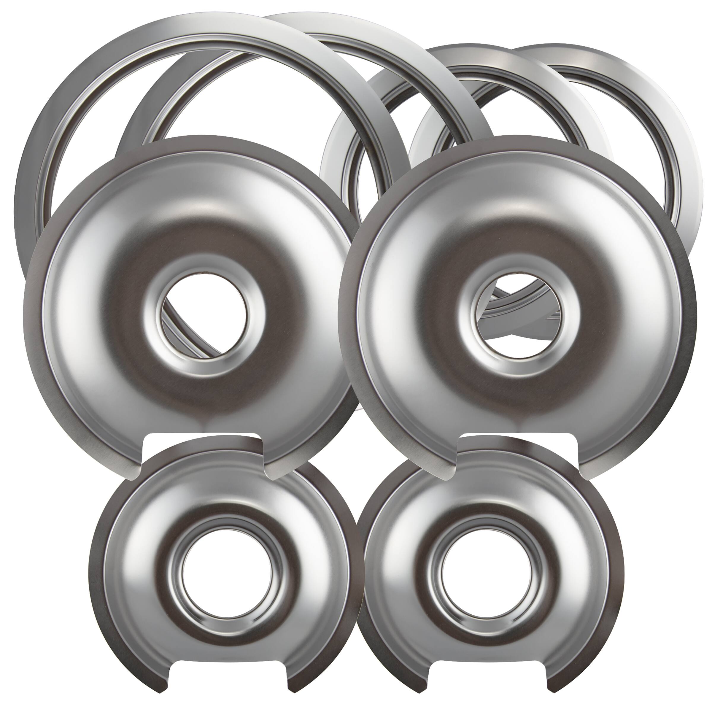 Alt View 1. Range Kleen - Range Kleen 1056R68GE4X Style D 4pk Heavy Duty Chrome Drip Pans and Trim Rings, 1 each Large and Small.