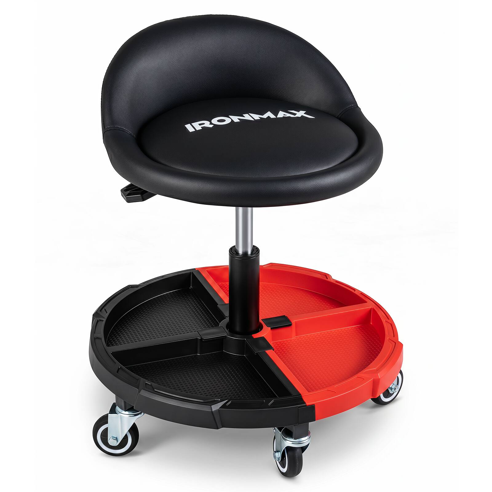 Alt View 9. Costway - Ironmax 360° Rolling Mechanic Stool with Tool Storage Tray, Backrest, Lockable Wheels one-Tier - Red 1 Tray.