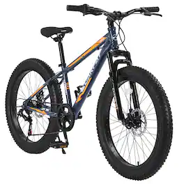 Glintex - 24-Inch Elecony Fat Tire Mountain Bike with Shimano 7-Speed, Dual Disc Brakes, and Front Suspension - Gray