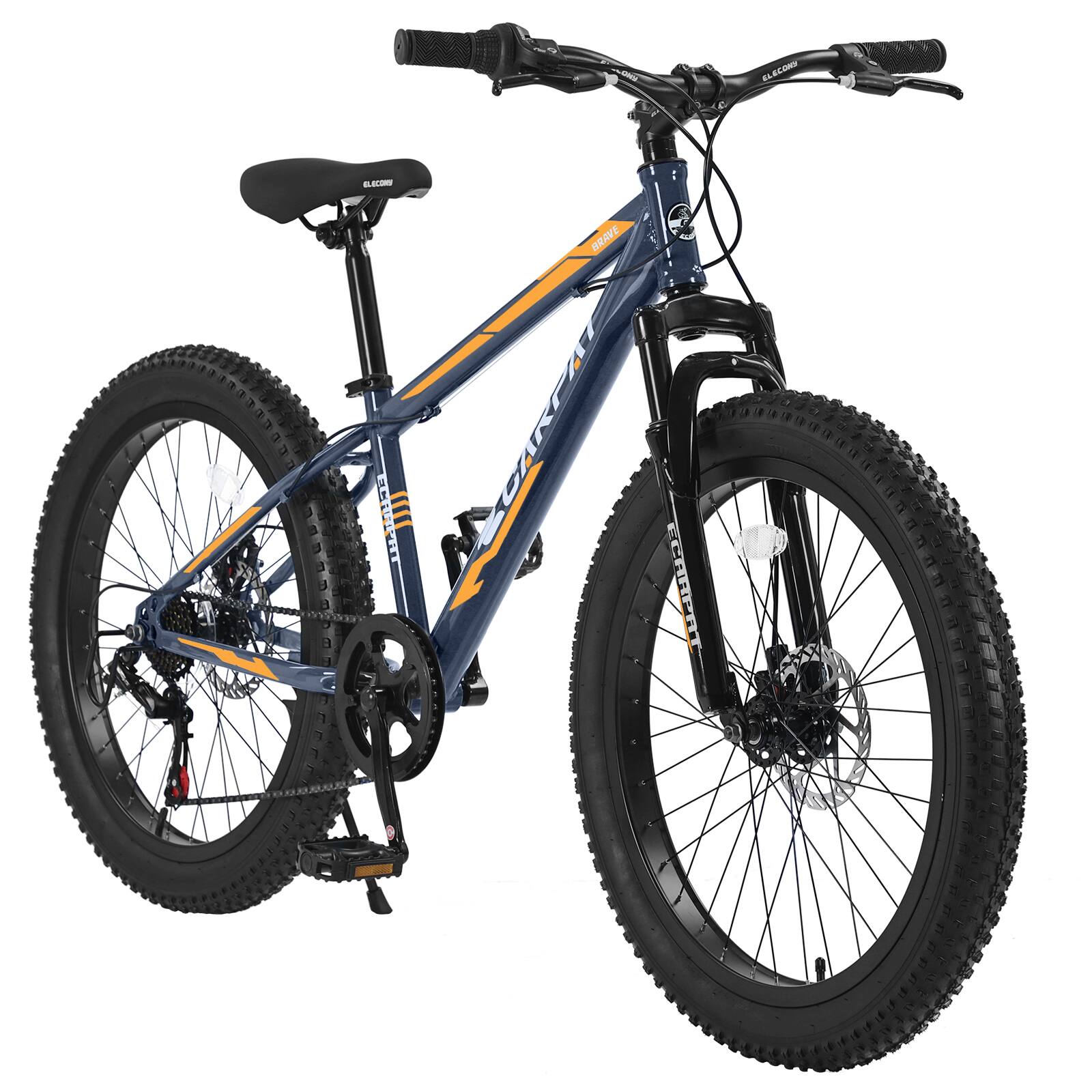 Glintex - 24-Inch Elecony Fat Tire Mountain Bike with Shimano 7-Speed, Dual Disc Brakes, and Front Suspension - Gray