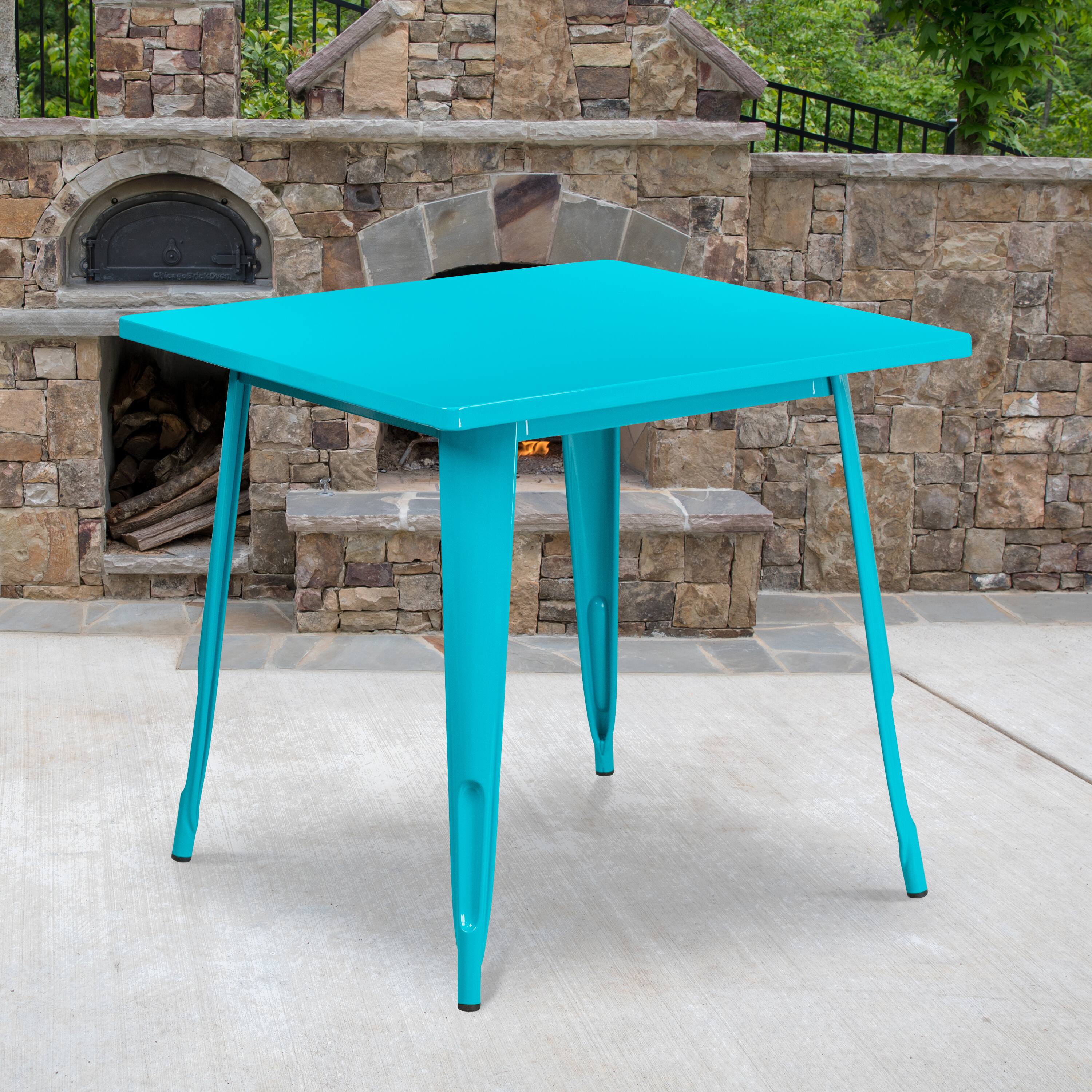 Angle. Flash Furniture - Felix Commercial Grade 31.5" Square Crystal Teal-Blue Metal Indoor-Outdoor Table - Blue.