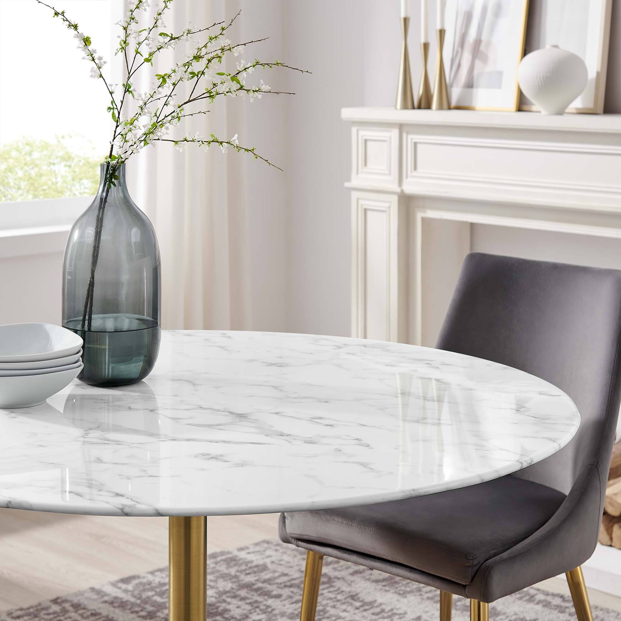 Alt View 6. Modway - Lippa 48" Round Faux Marble Dining Table by Modway - Gold White.