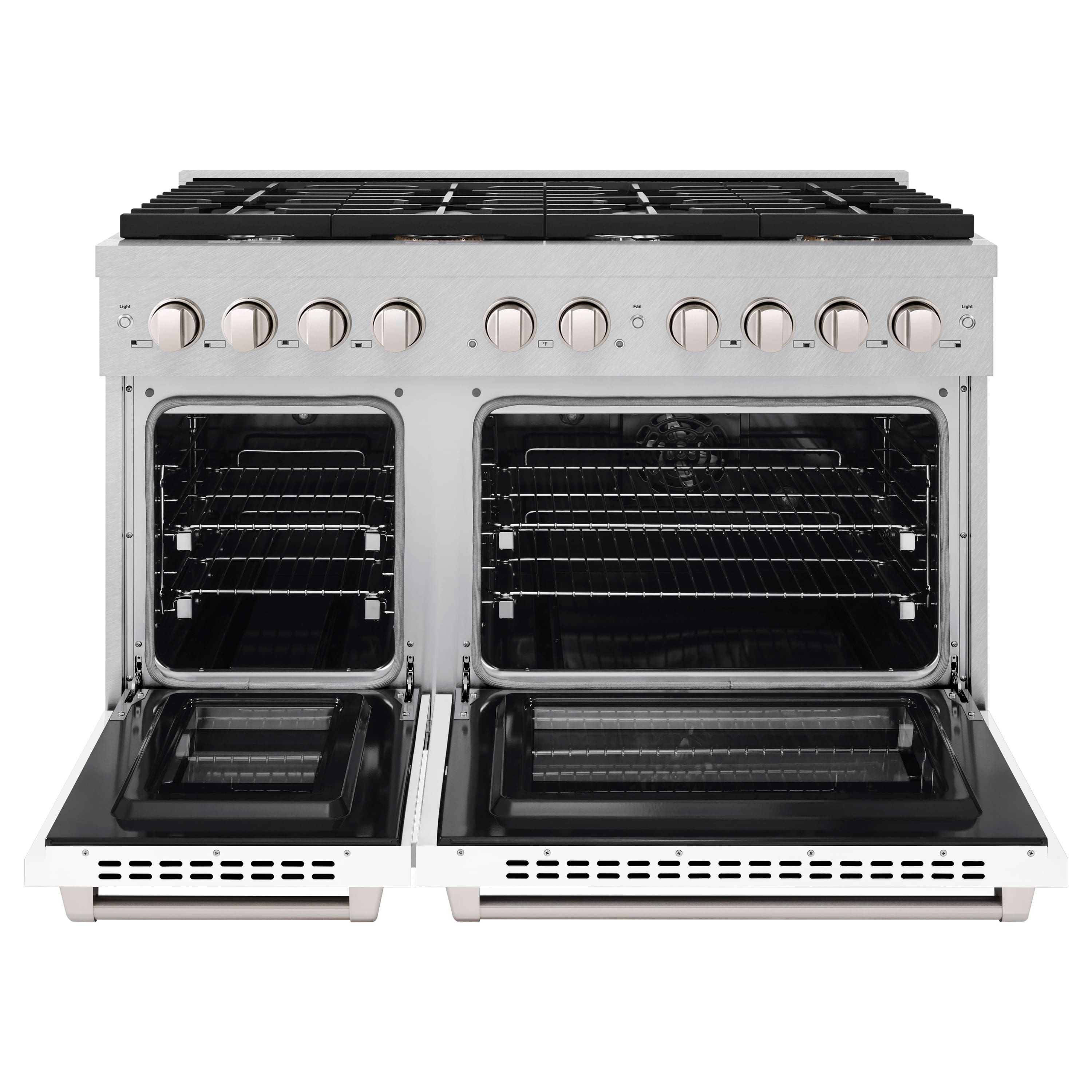 Angle. ZLINE - ZLINE 48 in. Paramount Dual Fuel Range with 8 Burners (SDRS-WM-48) - Satin Steel/Black Matte.