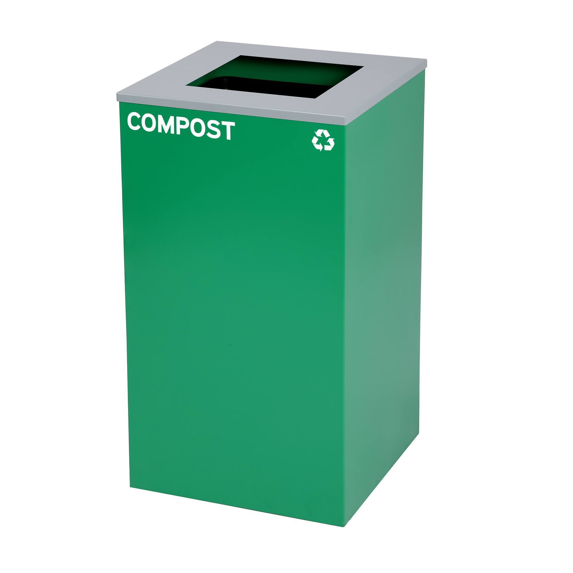 Angle. Alpine Industries - 29 Gallon Steel Trash Can Compost Bin with Square Lid - Green.
