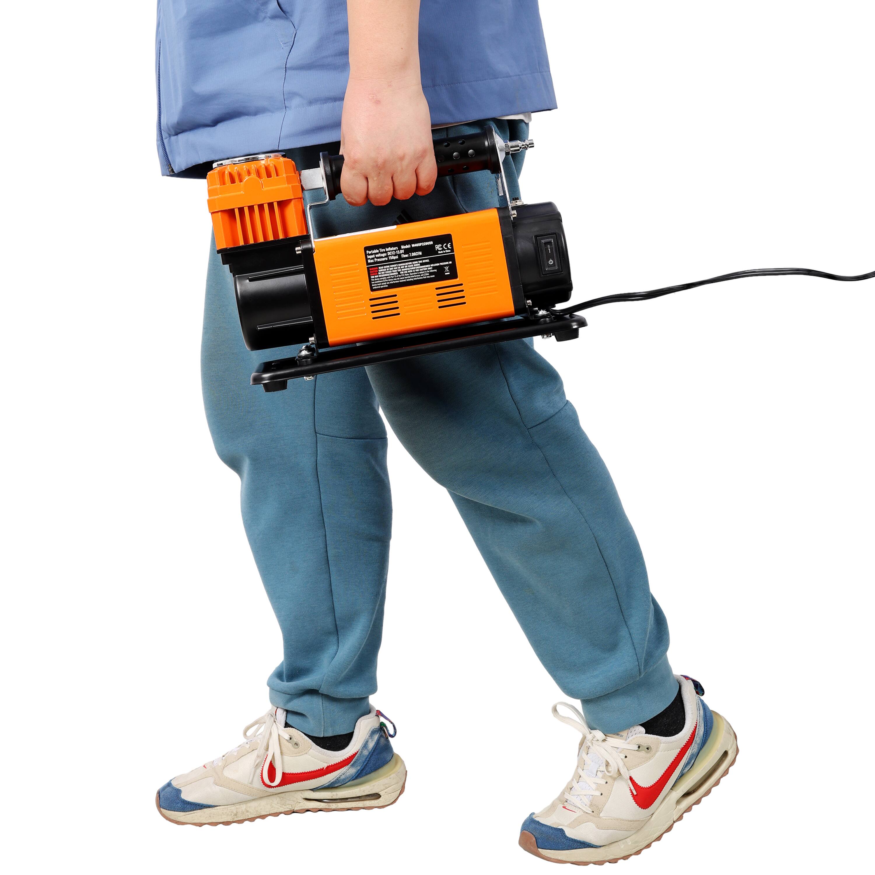 Alt View 4. MOOSOO - 12V Heavy Duty Air Compressor,Tire Inflator with Pressure Gauge, 150 PSI Air Pump for Car, SUV, RV, Truck - Orange.