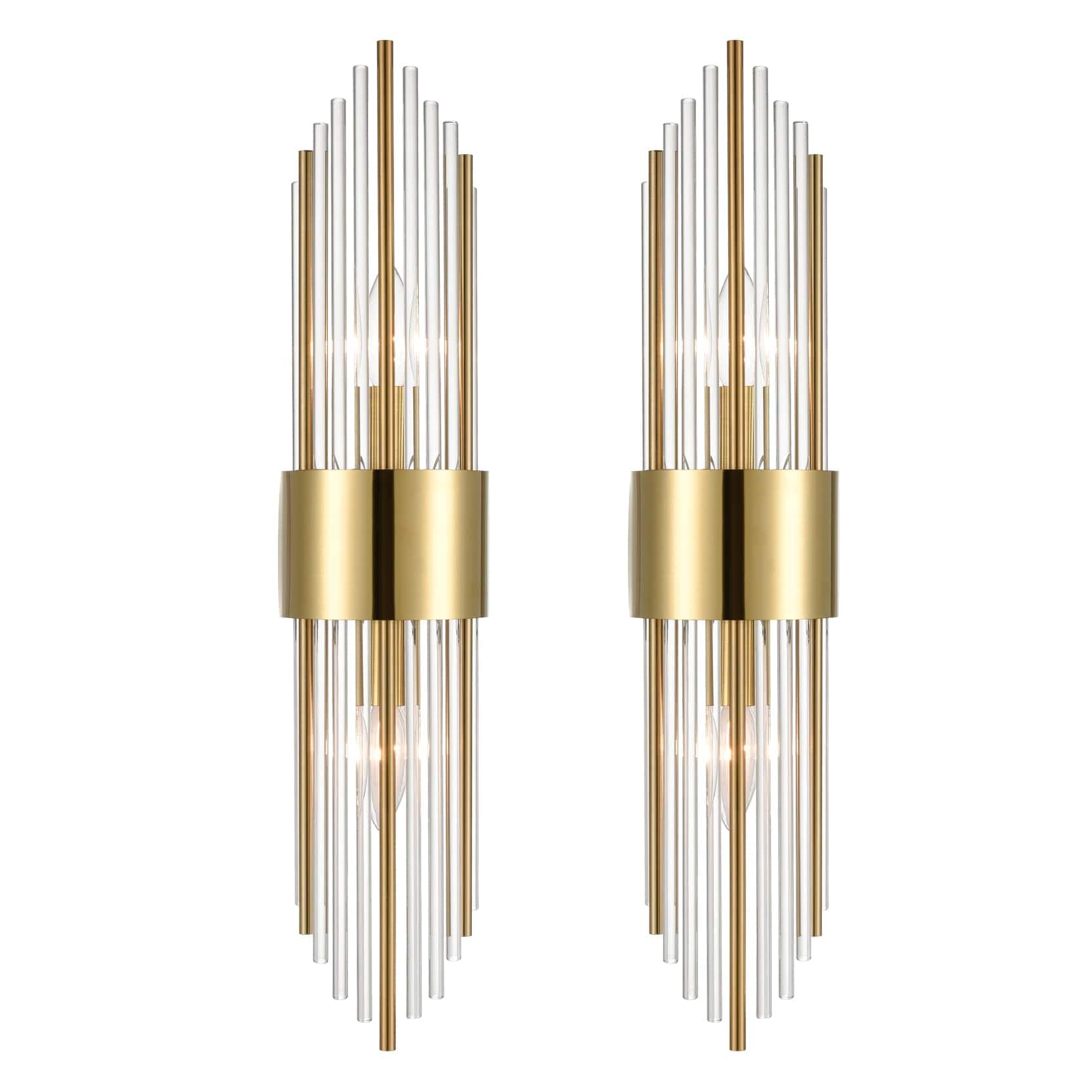 MOOSE - Modern Metal Wall Sconce with Beautiful Crystal Clear Glass Rods for Bathroom Set of 2 - Gold