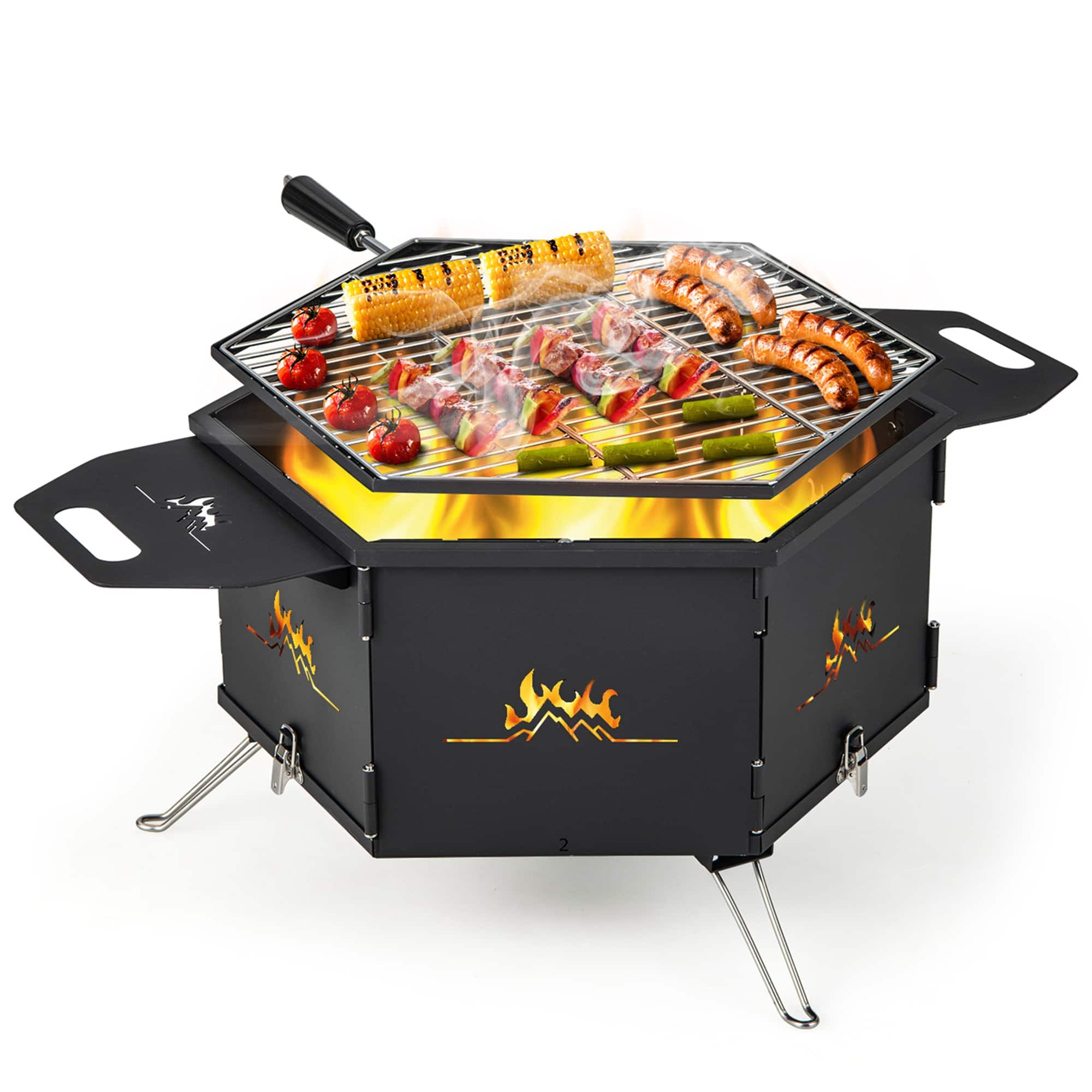 Angle. Costway - Portable Charcoal Grill Stove with 360° Rotatable Grill Foldable Body & Legs Black - Black.