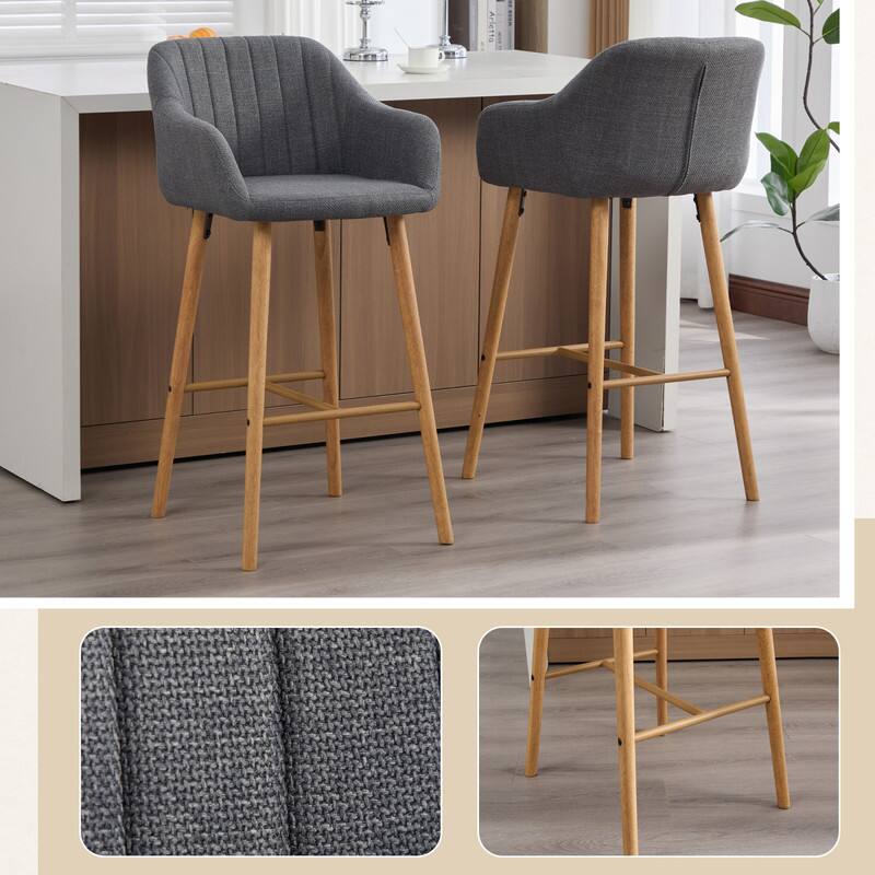 Alt View 4. HTUTWOO - Modern Bar Stools Set of 2, Ergonomic Backrest & Footrest, Linen Upholstered Tall Chairs for Kitchen Island, Home Bar - Gray.