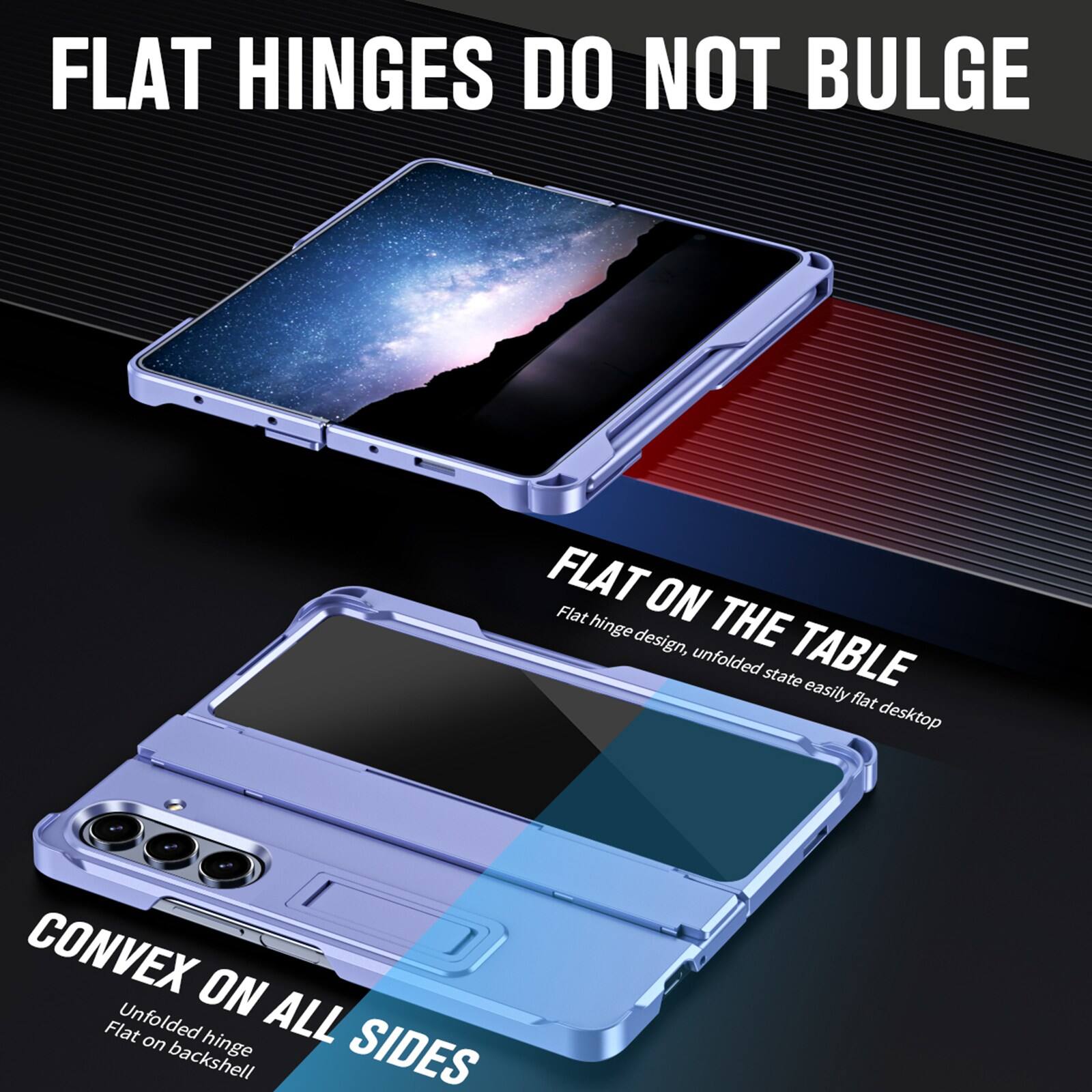FLAT HINGES DO NOT BULGE

FLAT ON THE TABLE
Flat hinge design, unfolded state easily flat desktop

CONVEX ON ALL SIDES
Unfolded hinge Flat on backshell