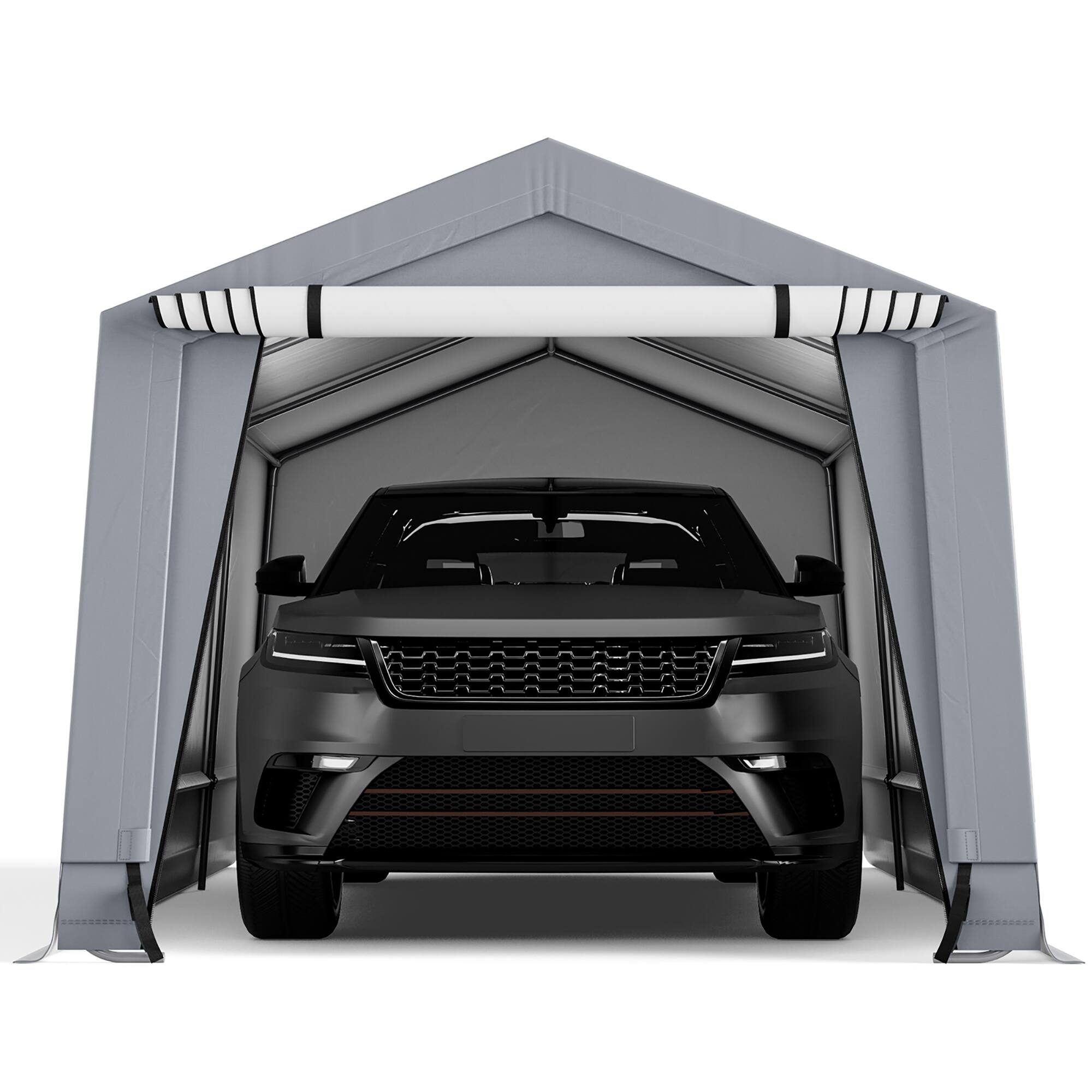 Alt View 6. Costway - Costway 10' x 16' Carport Car Canopy Shelter Heavy Duty Outdoor Portable Garage W/Doors - Grey.
