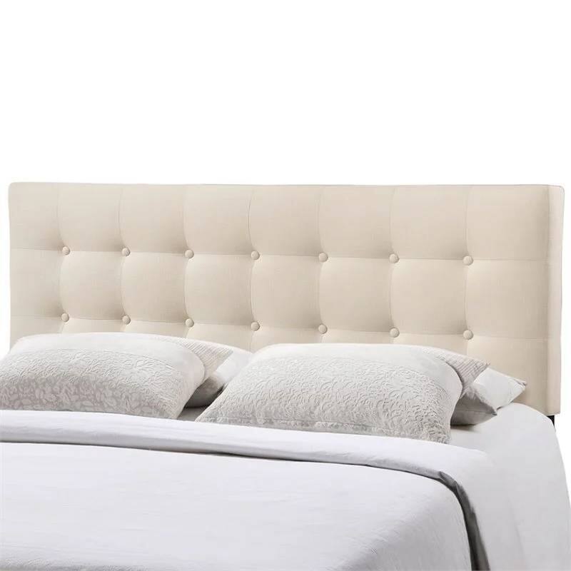 Left. Hivvago - Queen size Modern Ivory Fabric Upholstered Button Tufted Headboard - Ivory.
