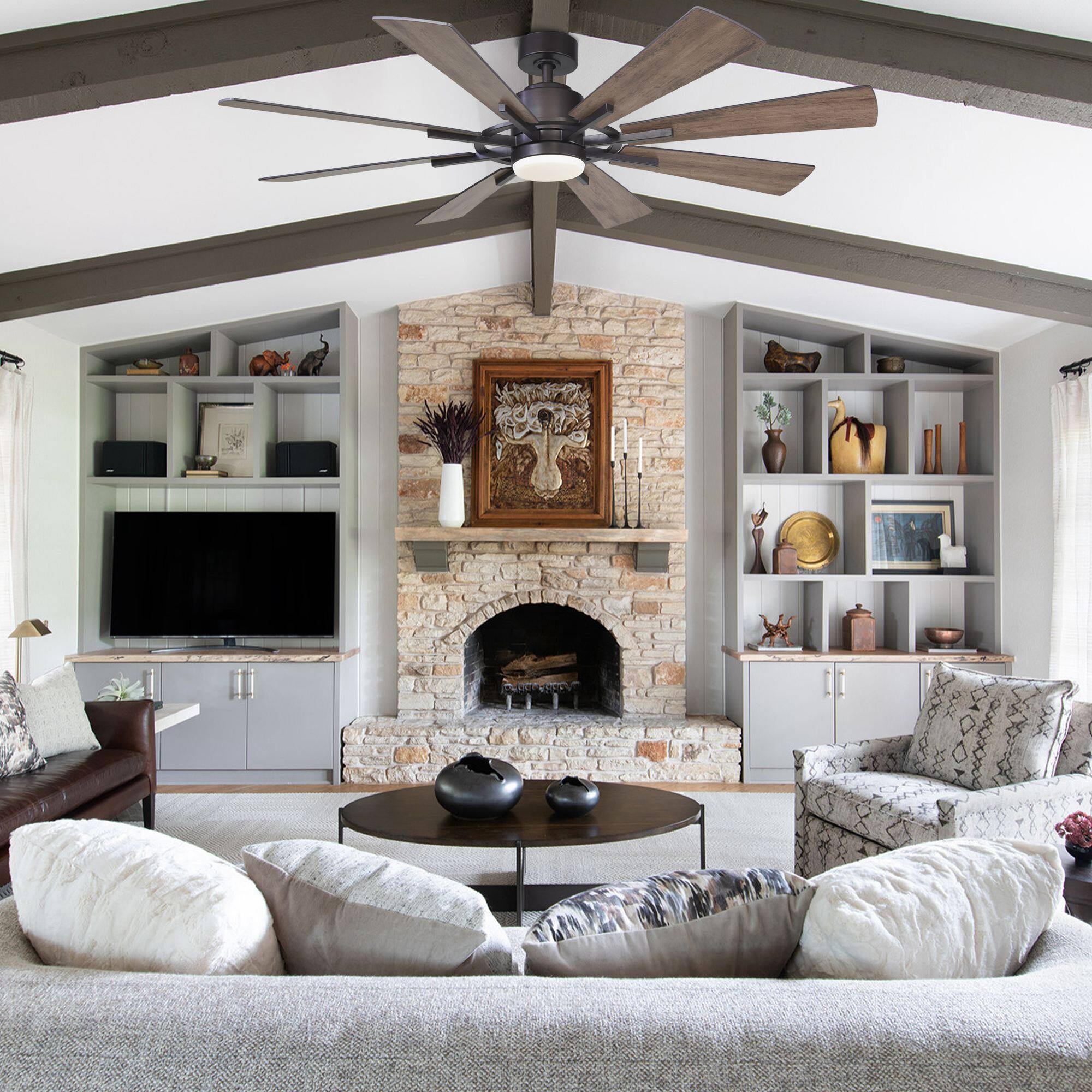Left. Parrot Uncle - 60" Farmhouse Integrated LED Windmill Ceiling Fan with Light and Remote - Oil-rubbed Bronze.