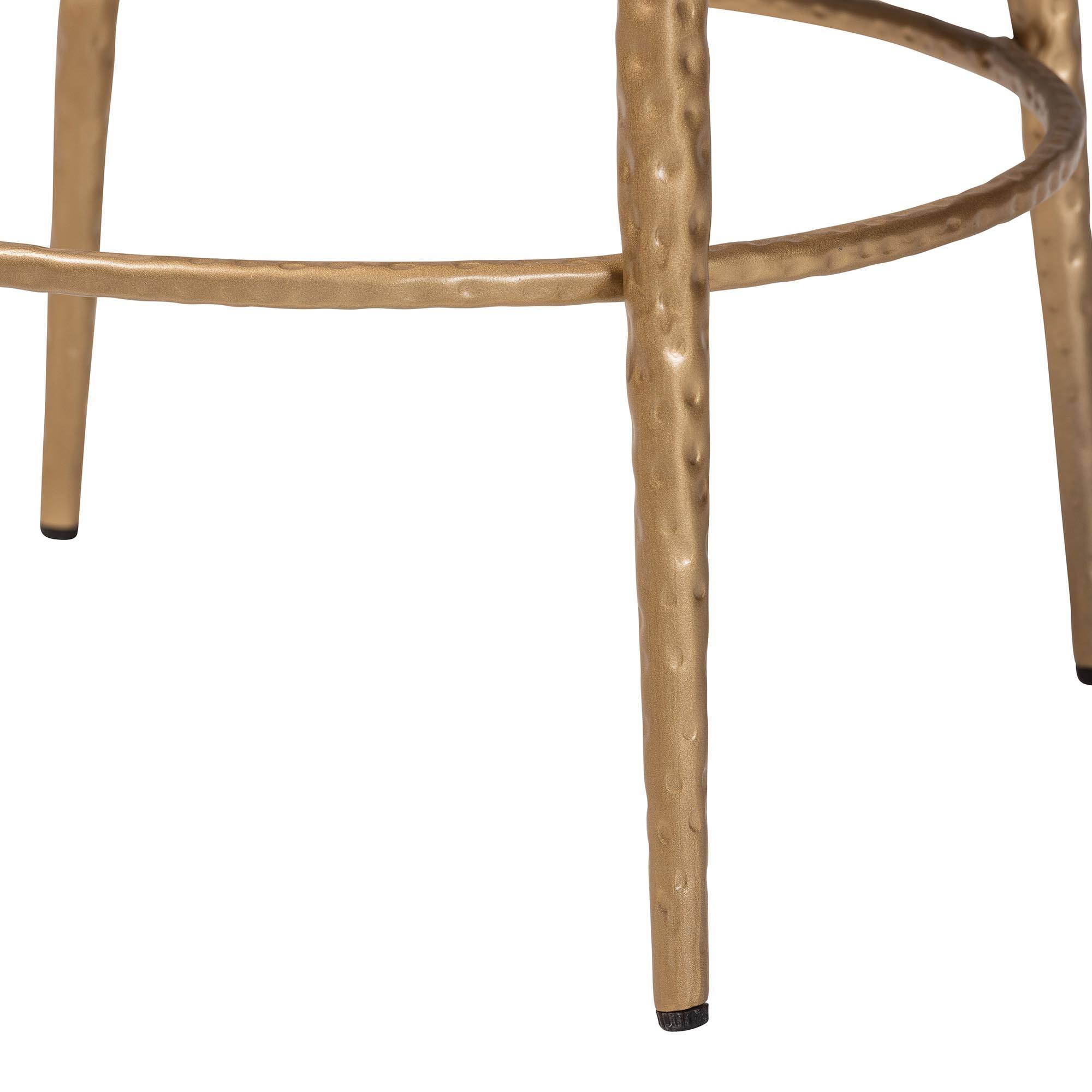 Back. Baxton Studio - Jessa Counter Stool - Modern Rustic Backless Stool with Hand-Forged Metal Frame and Integrated Footrest - Ivory/Gold.